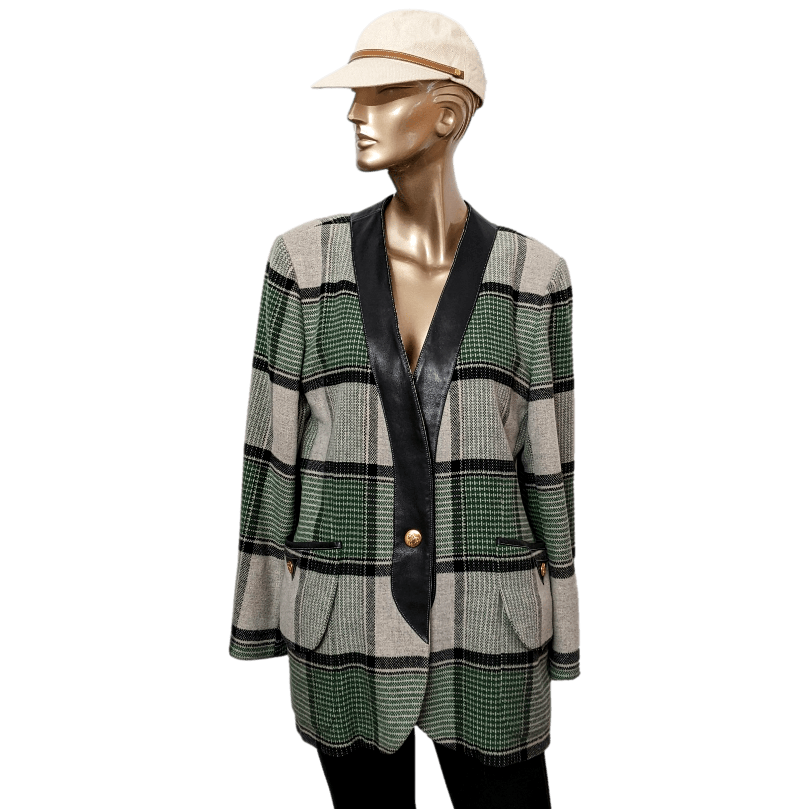 HERMES PEGASUS Women's Vintage Wool/Lambskin Tartan Plaid jacket F44