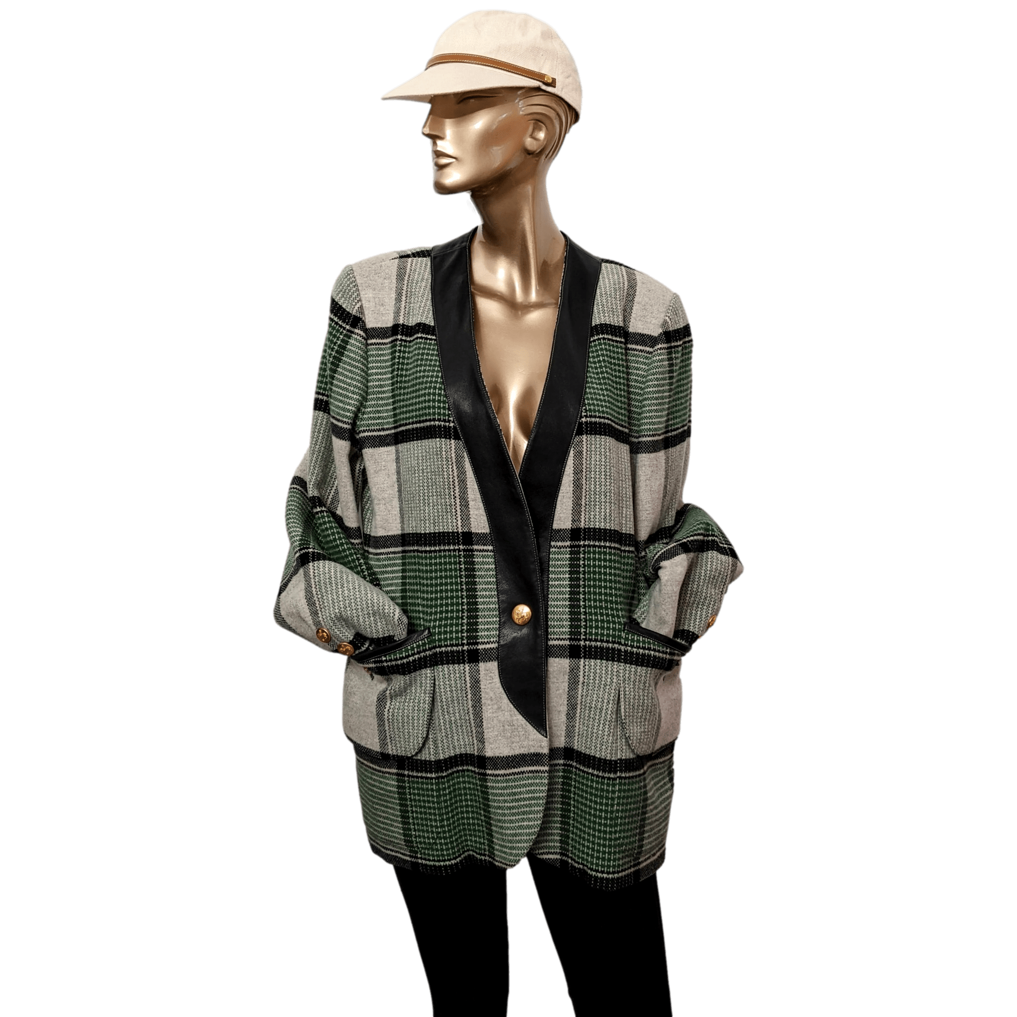 HERMES PEGASUS Women's Vintage Wool/Lambskin Tartan Plaid jacket F44