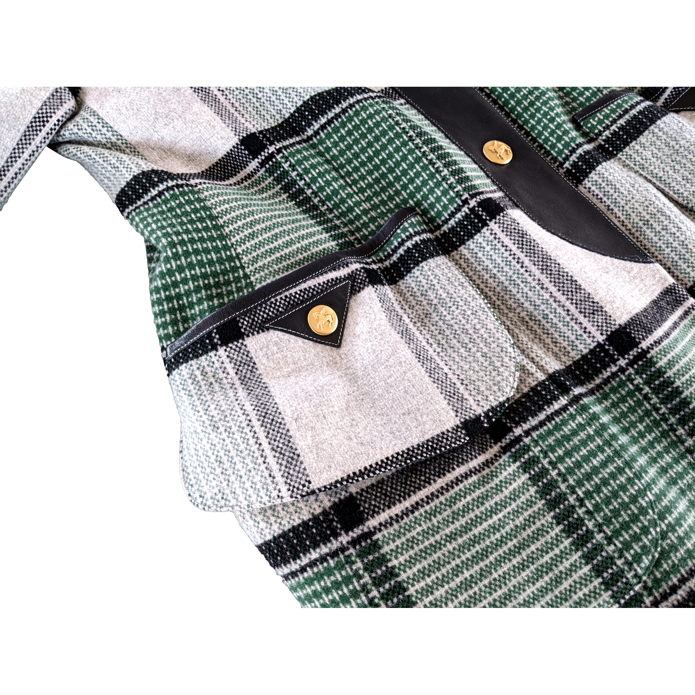HERMES PEGASUS Women's Vintage Wool/Lambskin Tartan Plaid jacket F44