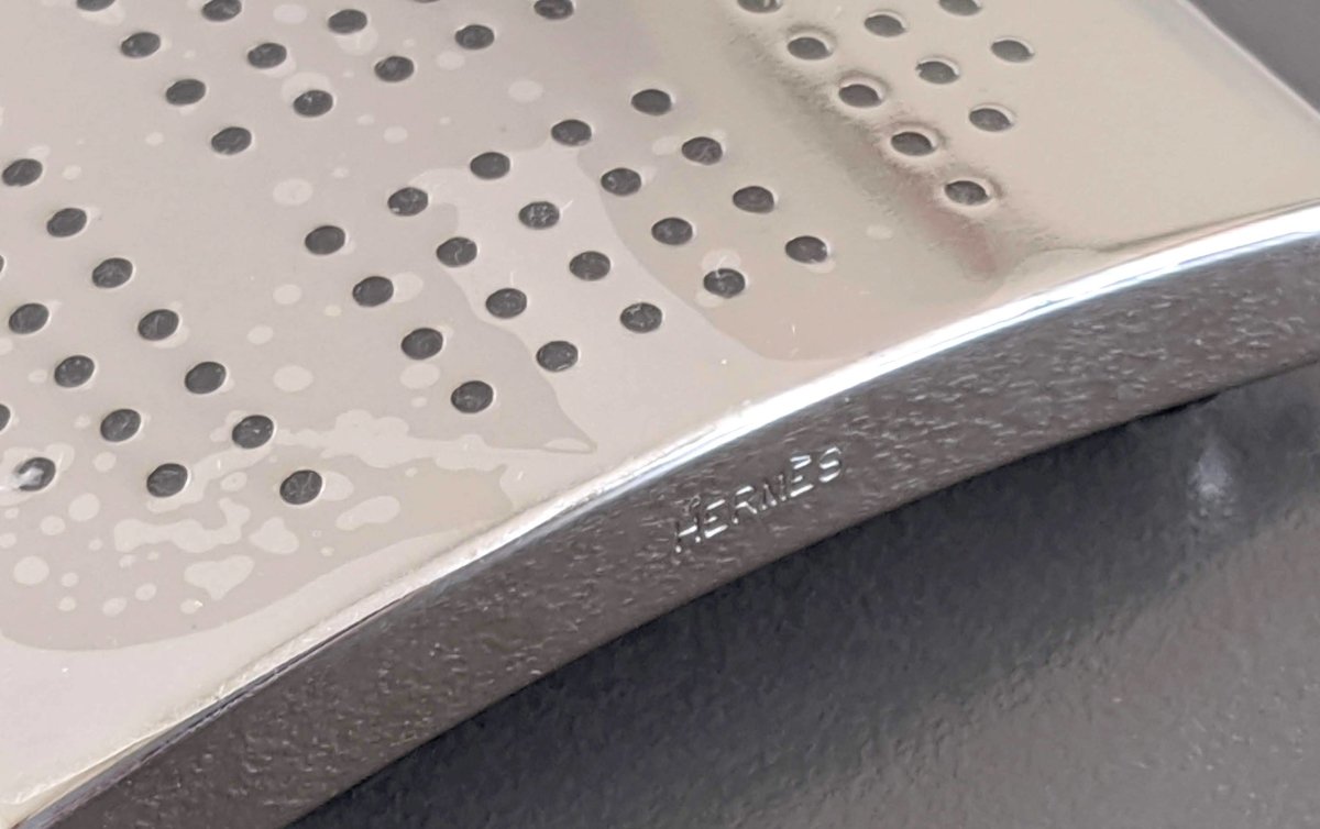 Hermes Plated Silver and Palladium Perforated EVELYNE Buckle H 32 mm, New in Pochette! - poupishop