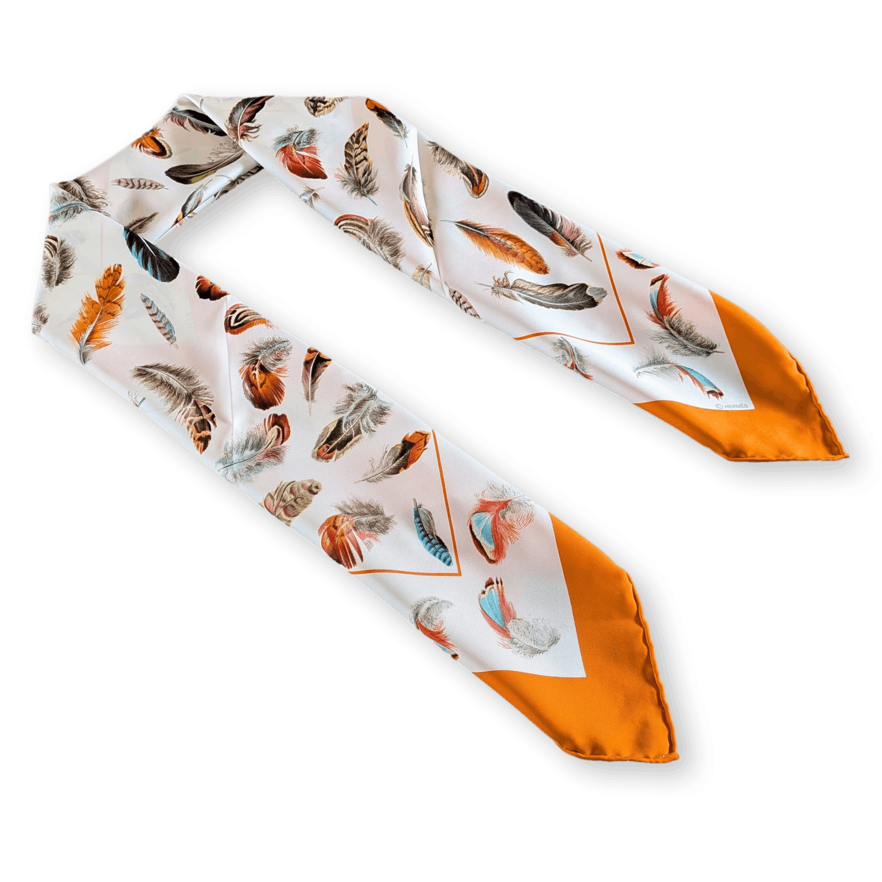 HERMES Plumes Special Issue for Maison Deyrolle Twill Silk Scarf 90 x 90 cm Orange Pristine Box