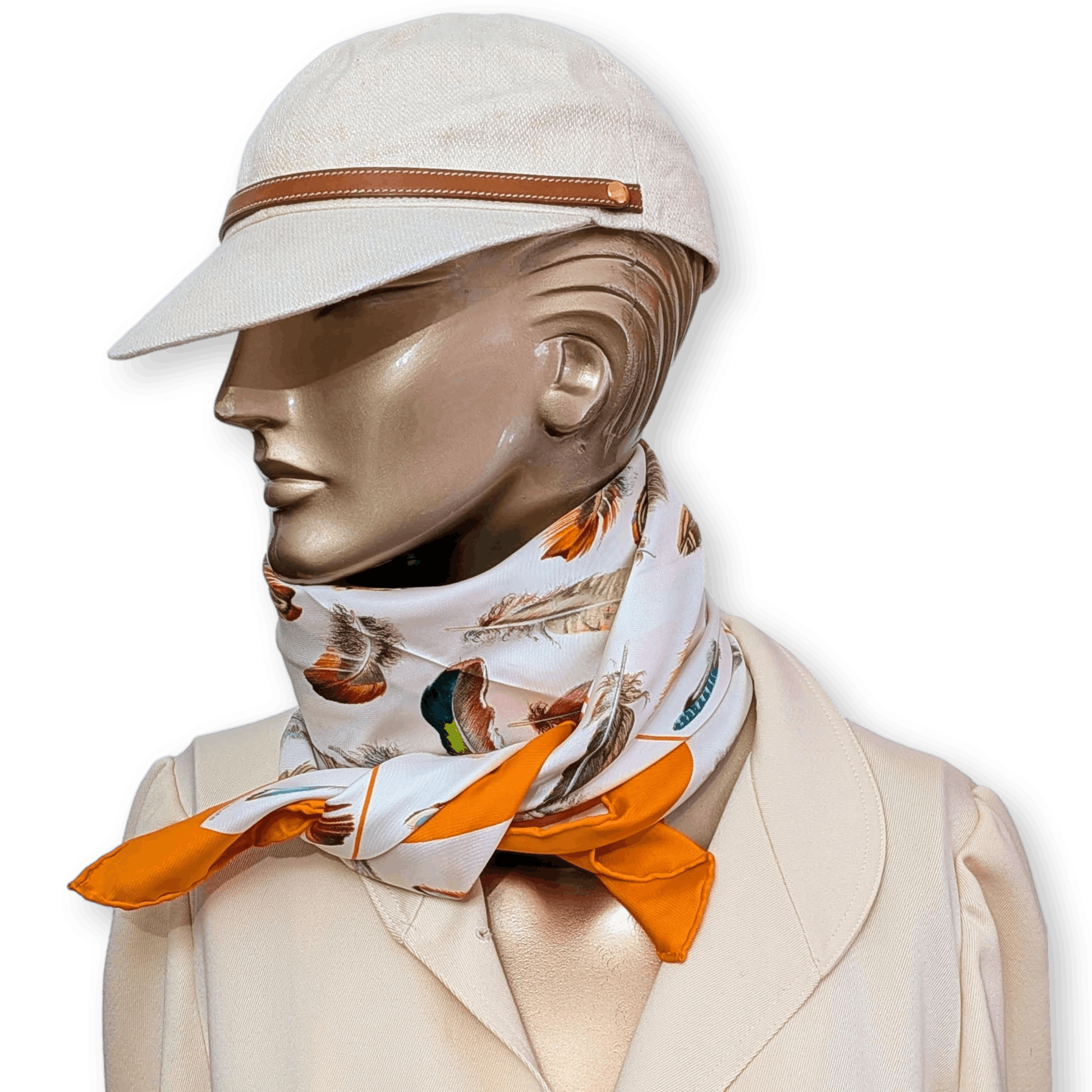 HERMES Plumes Special Issue for Maison Deyrolle Twill Silk Scarf 90 x 90 cm Orange Pristine Box