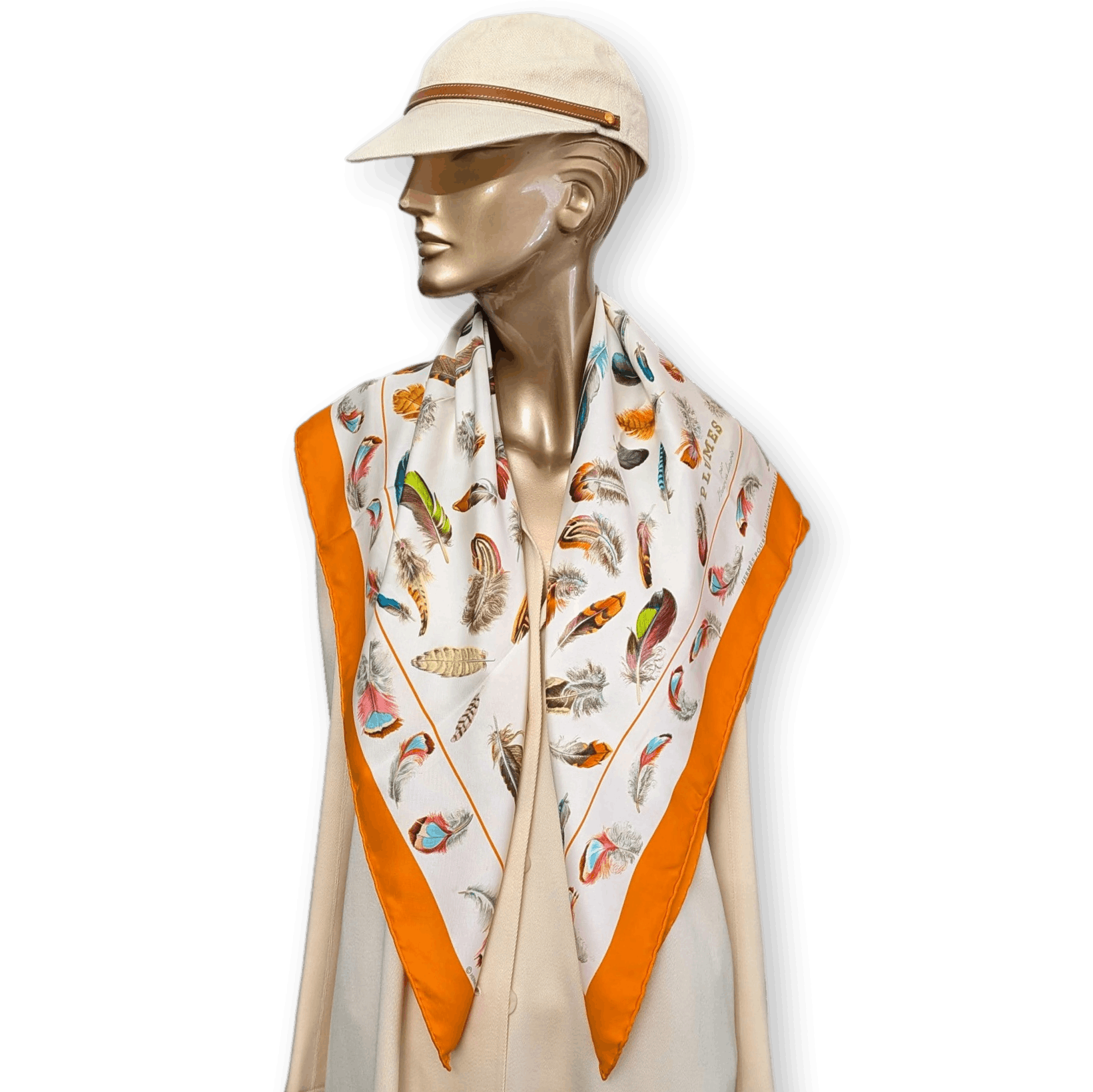 HERMES Plumes Special Issue for Maison Deyrolle Twill Silk Scarf 90 x 90 cm Orange Pristine Box