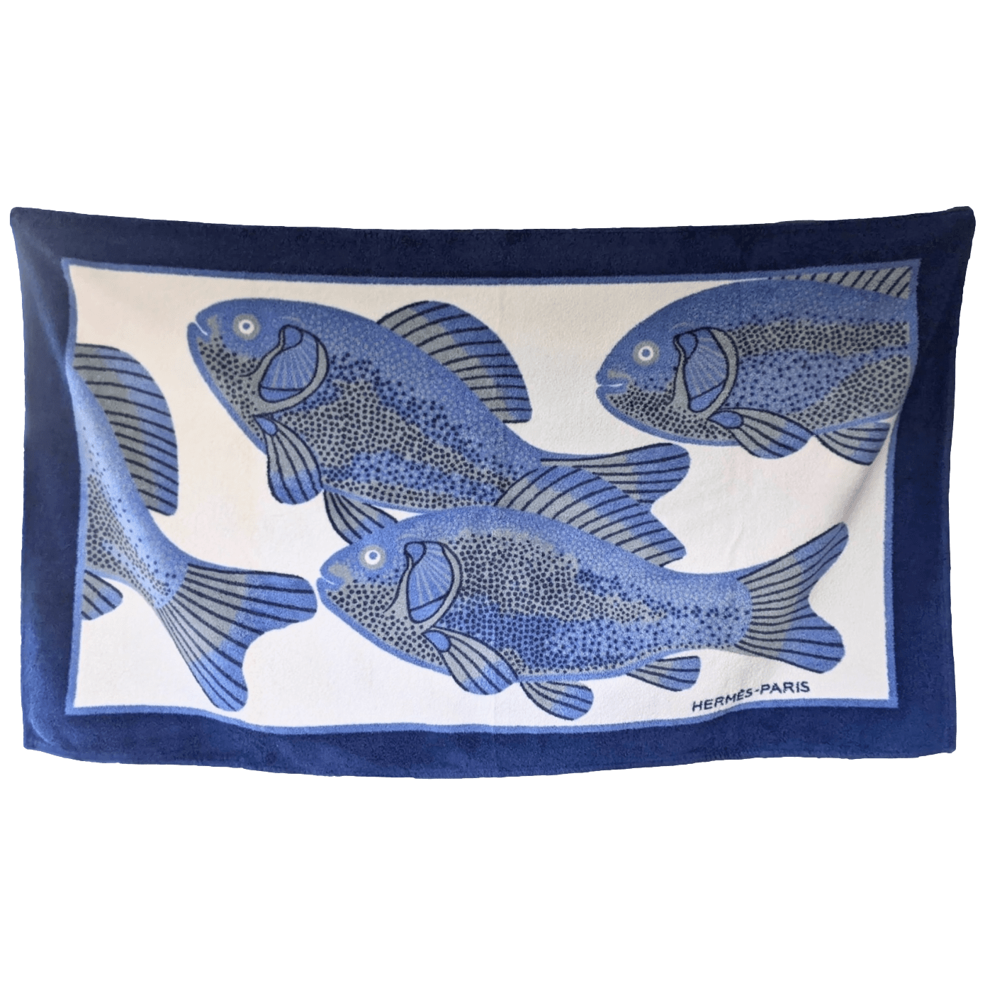 HERMES Poissons Terry Cotton Beach Towel 90 x 150 cm