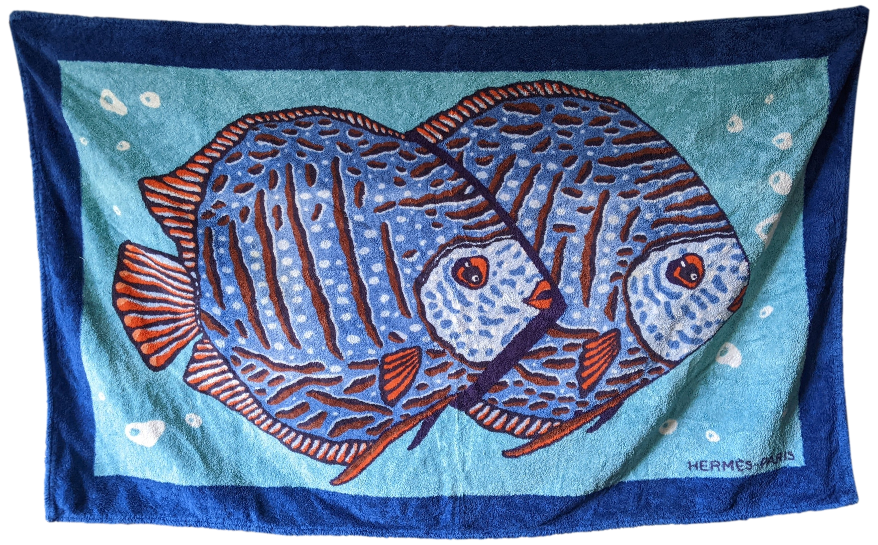 HERMES Vintage POISSONS Terry Beach Towel 90 x 150 cm