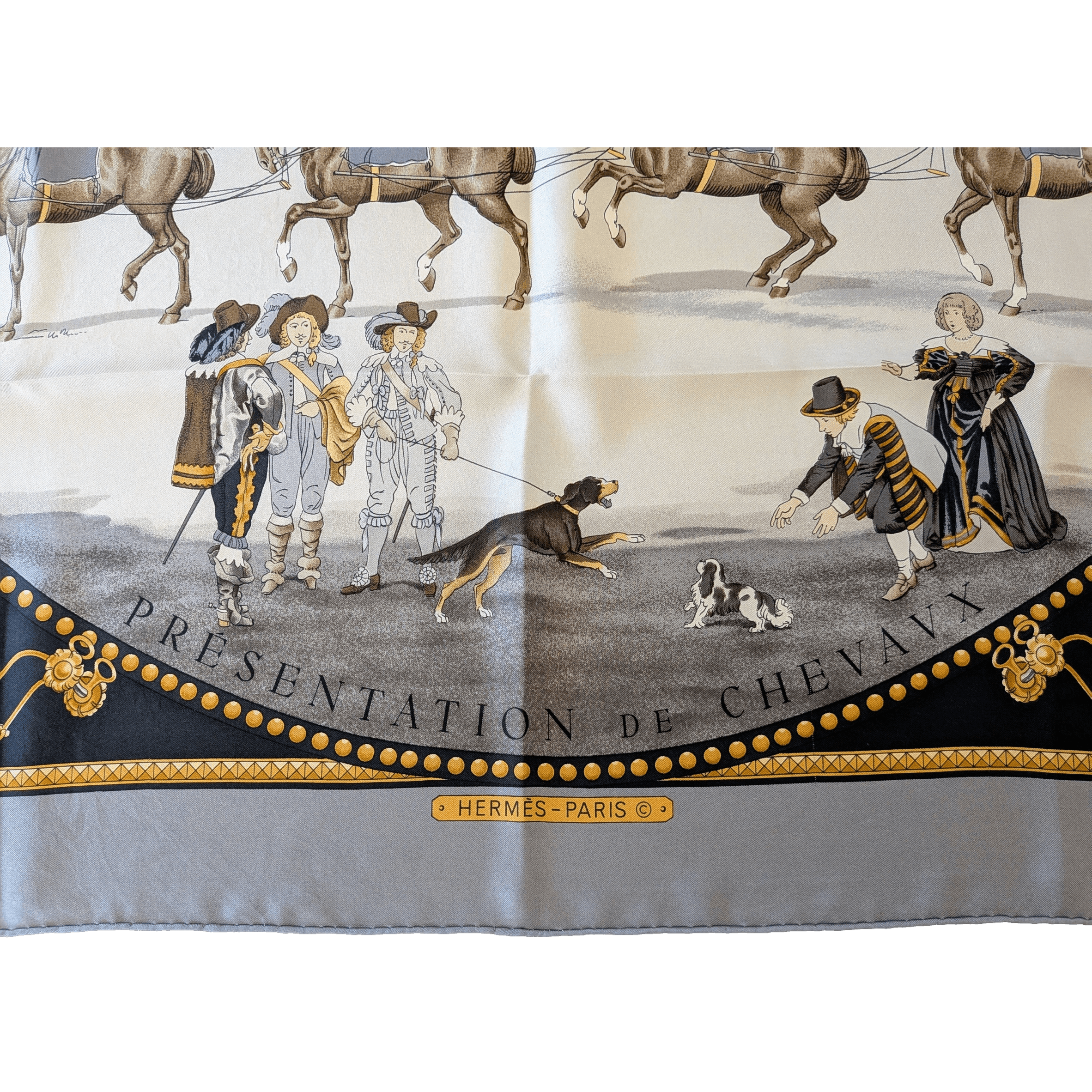 HERMES Presentation de Chevaux Twill Silk Scarf 90
