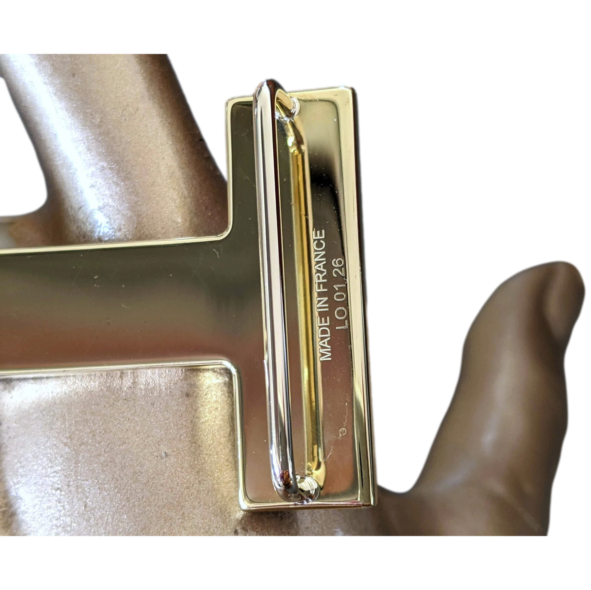 Hermes Permabrass/Dark Blue Textured Belt Buckle "Quizz" 32 mm