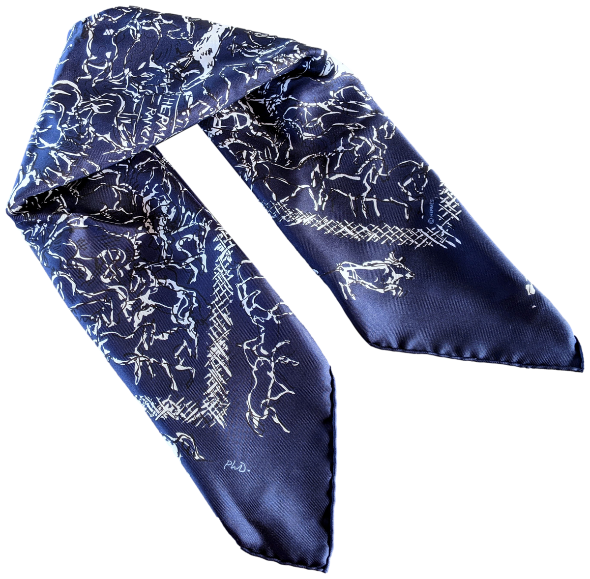 Hermes 2014 Marine/Blanc Special Issue "Ranch" by Philippe Dumas Twill Silk Bandana Carre 55