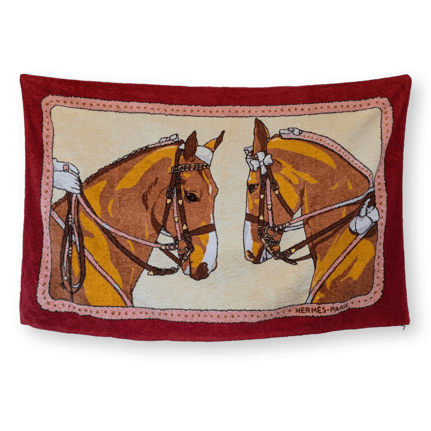 HERMES Rare Horses Beach Towel Orange Red GM 90 x 150 cm