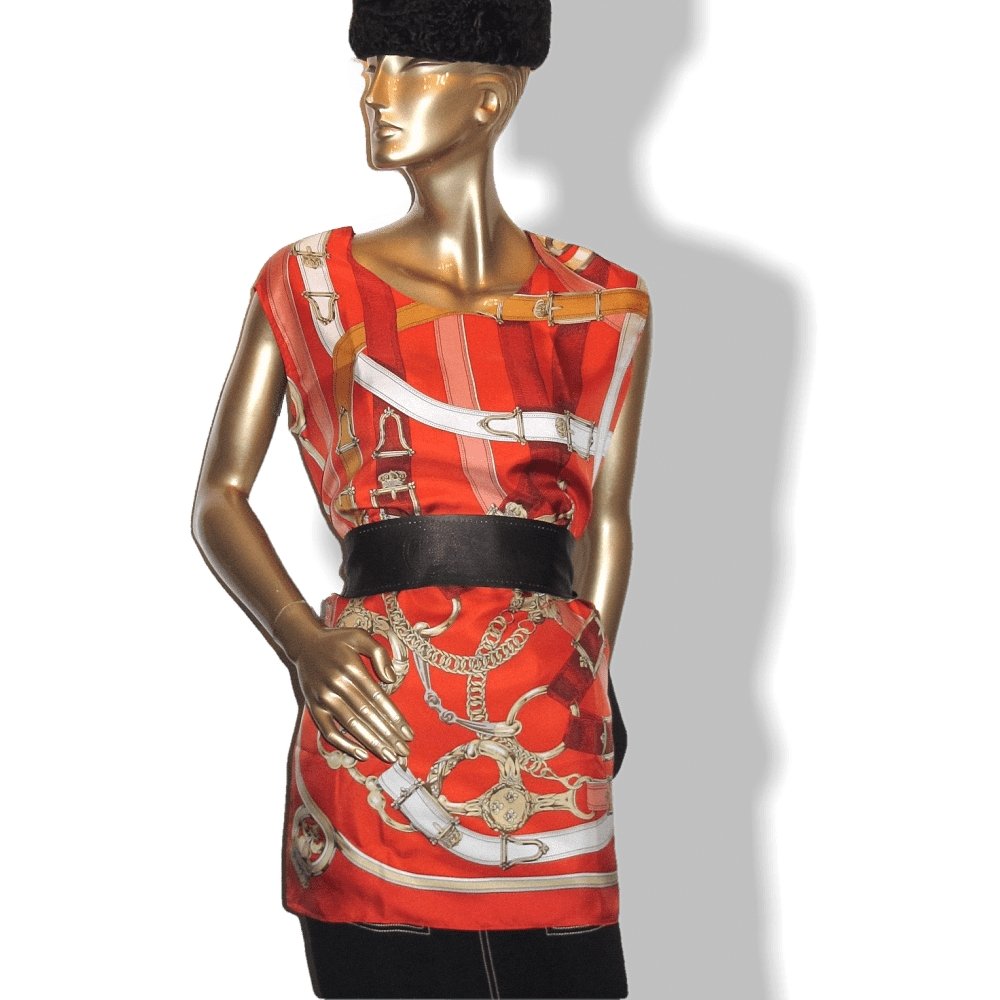 Hermes Red Vermillon 100% Silk Cavalcadour Tunique Sleeveless Tunic Dress, Sz38, NWT! - poupishop