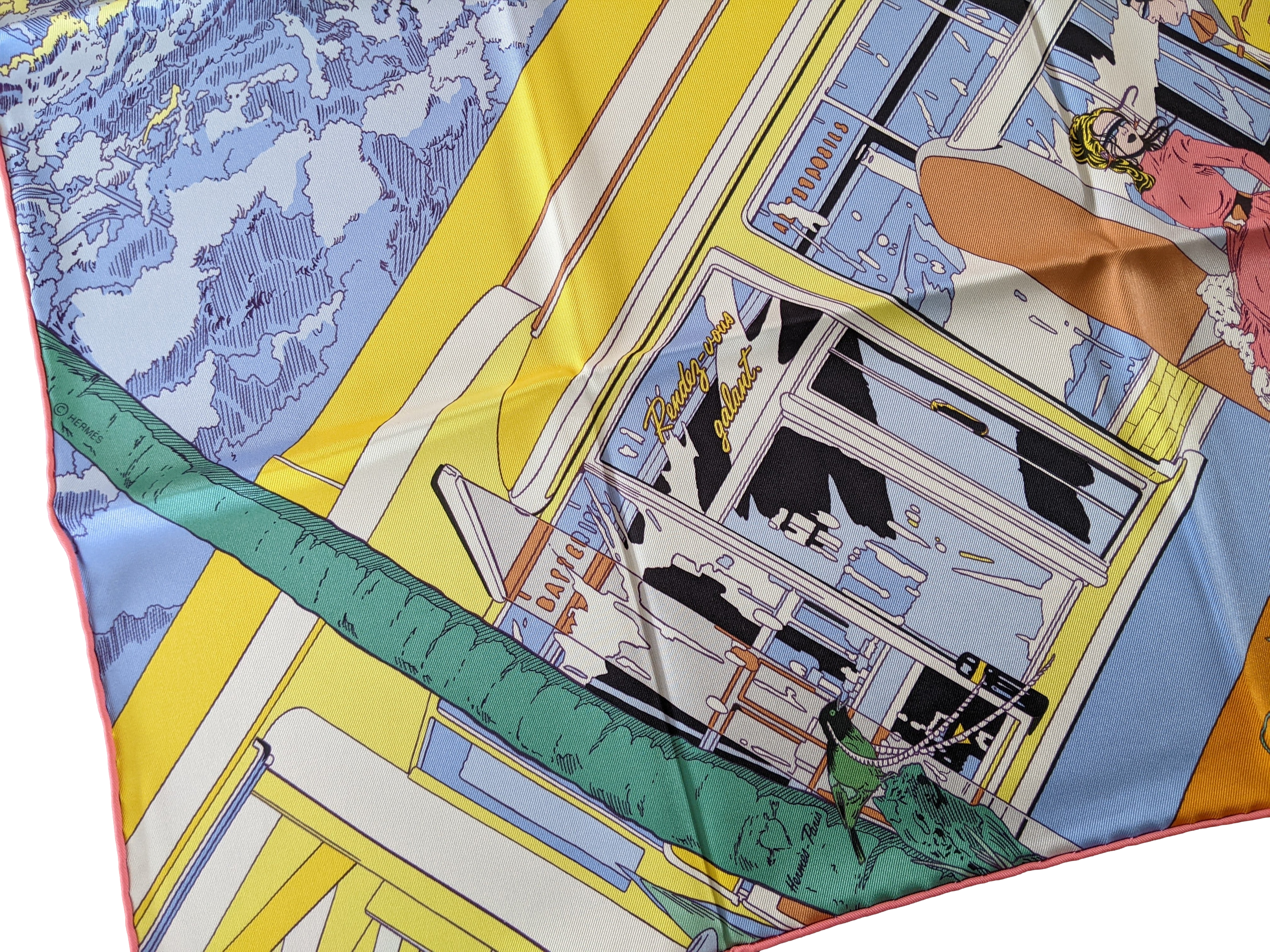 HERMES (JUT100) RENDEZ-VOUS GALANT Silk Scarf 70 x 70 cm