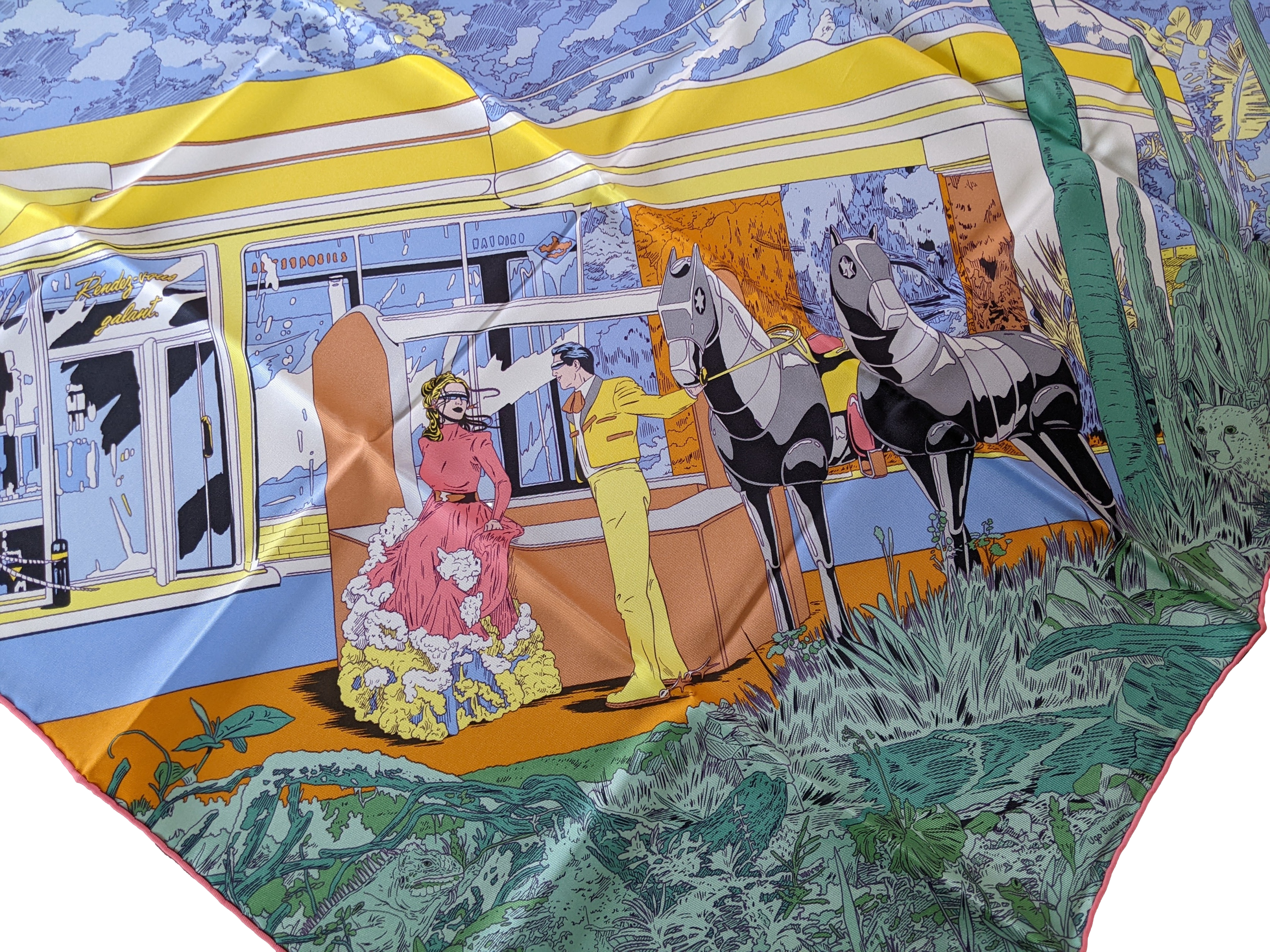 HERMES (JUT100) RENDEZ-VOUS GALANT Silk Scarf 70 x 70 cm