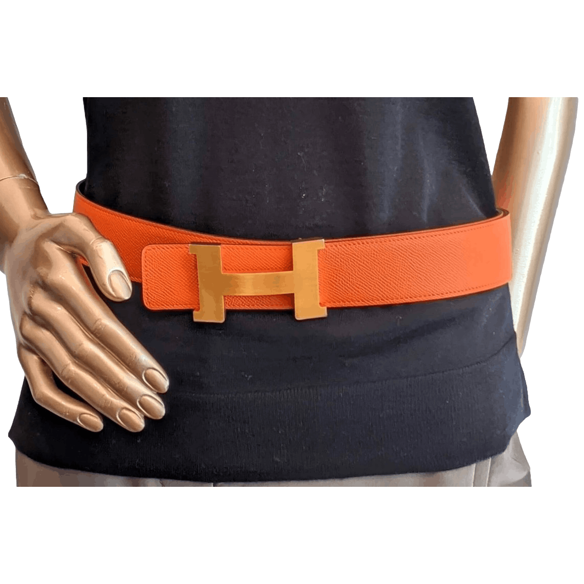 HERMES Reversible Epsom Leather Belt Strap 42 MM Orange Gold Size 100