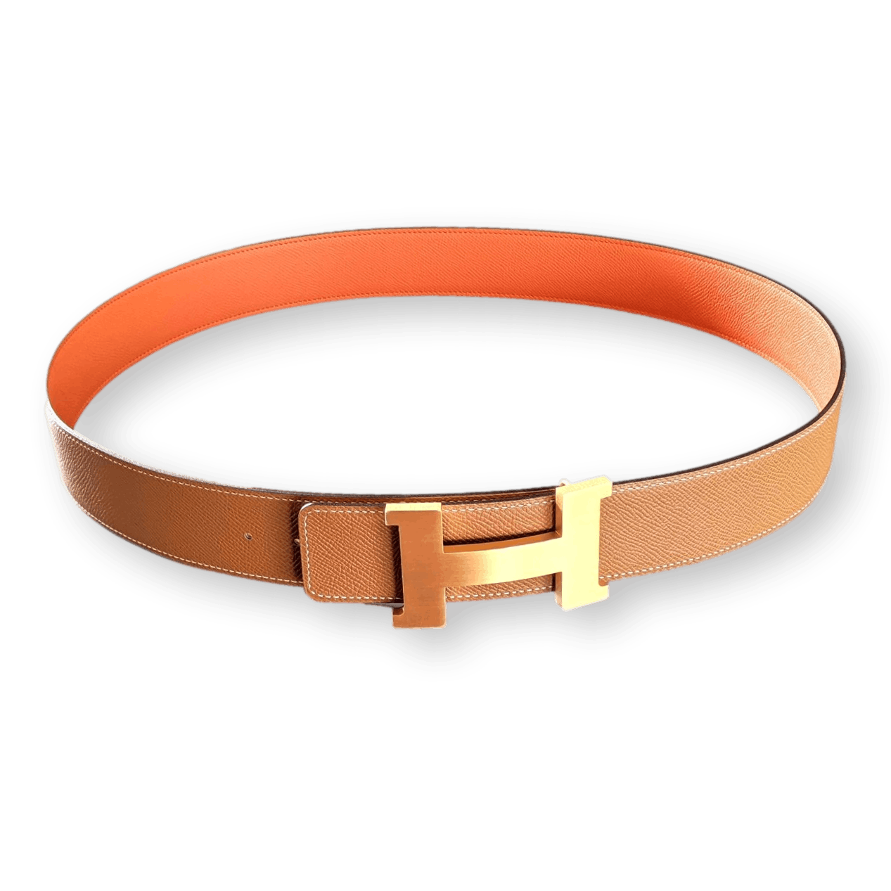 HERMES Reversible Epsom Leather Belt Strap 42 MM Orange Gold Size 100