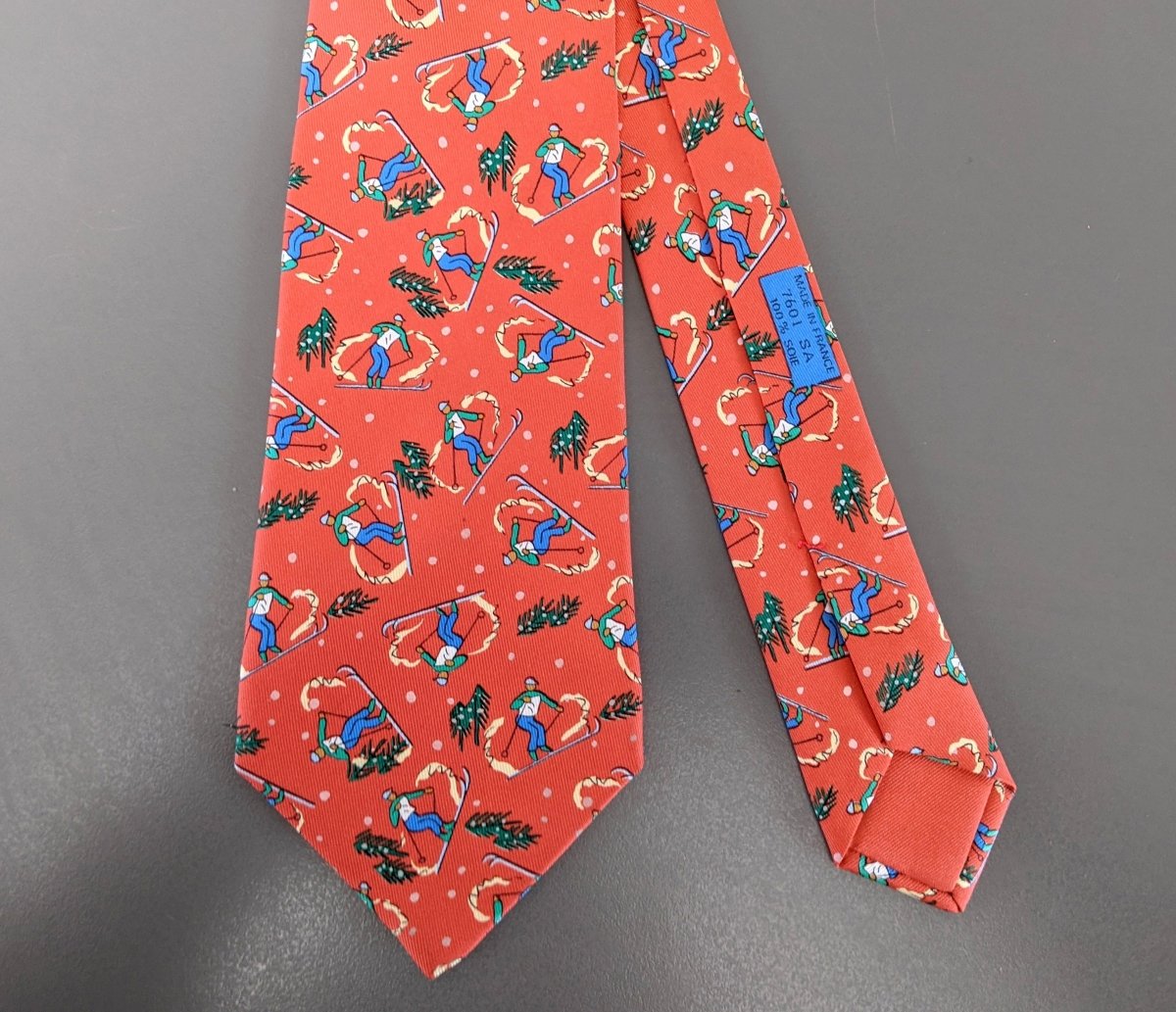 Hermes Rouge-Orange Twill Silk Tie SKI ALPIN , Nr 7601 SA - poupishop