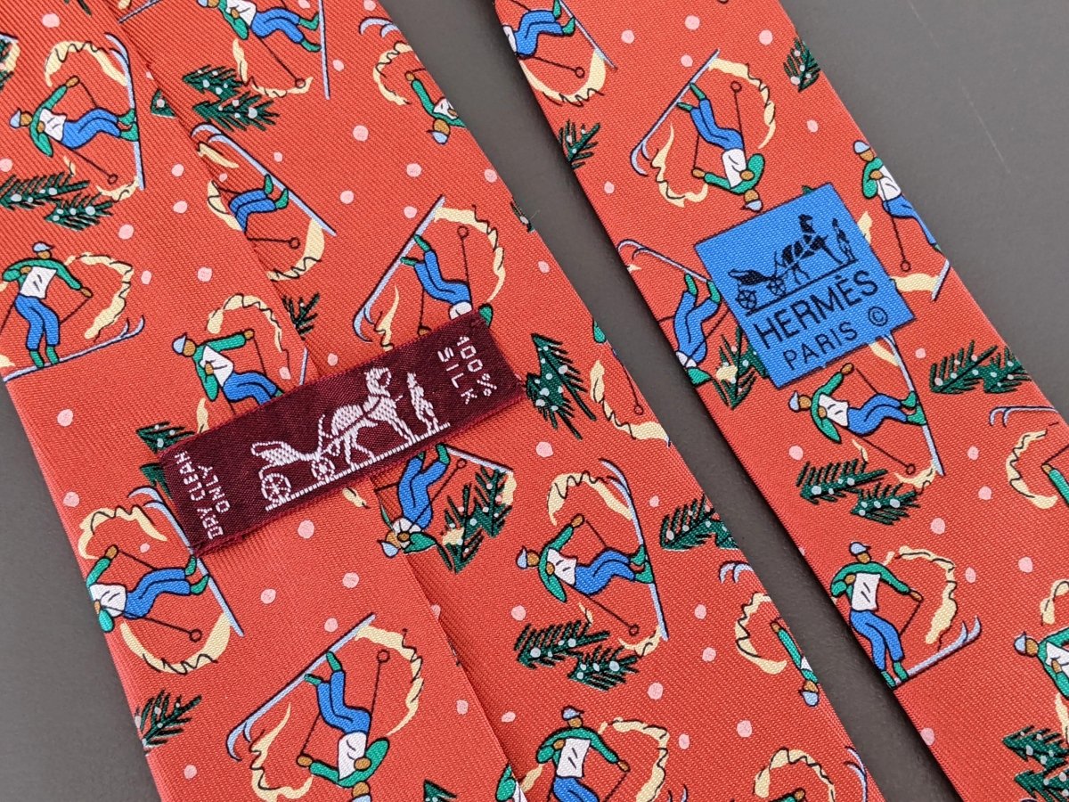 Hermes Rouge-Orange Twill Silk Tie SKI ALPIN , Nr 7601 SA - poupishop