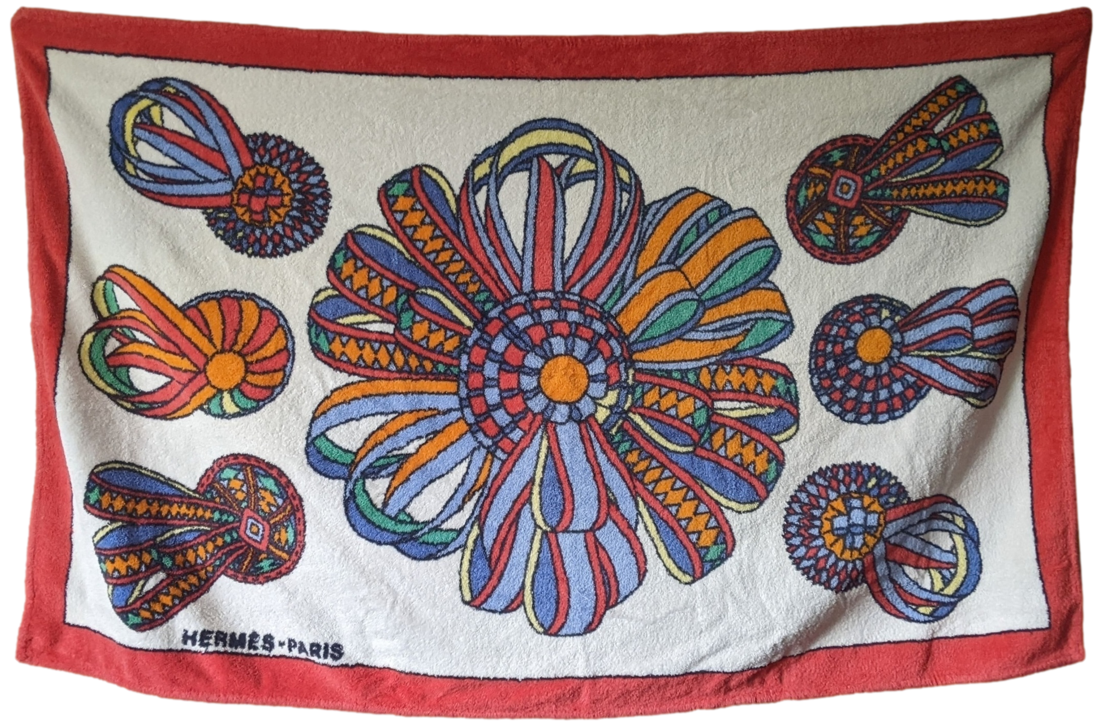 HERMES Vintage RUBANS Terry Cotton Beach Towel GM 90 x 150 cm