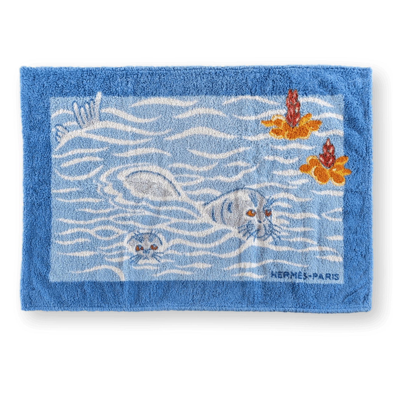 HERMES Seals Bath Mat Small Blue Orange 90 x 65 cm
