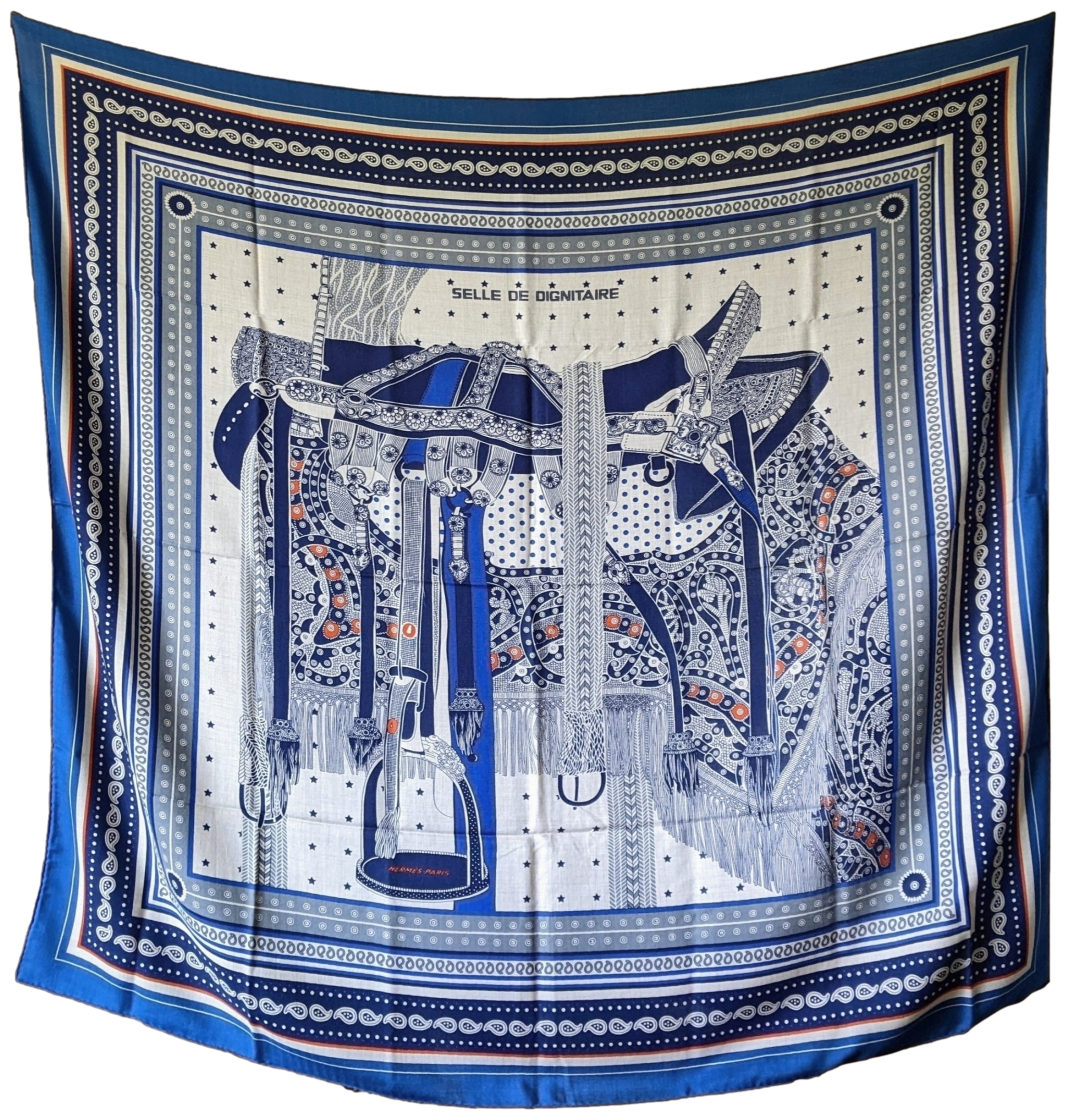HERMES SELLE DE DIGNITAIRE Cashmere Shawl 140 x 140 cm,
