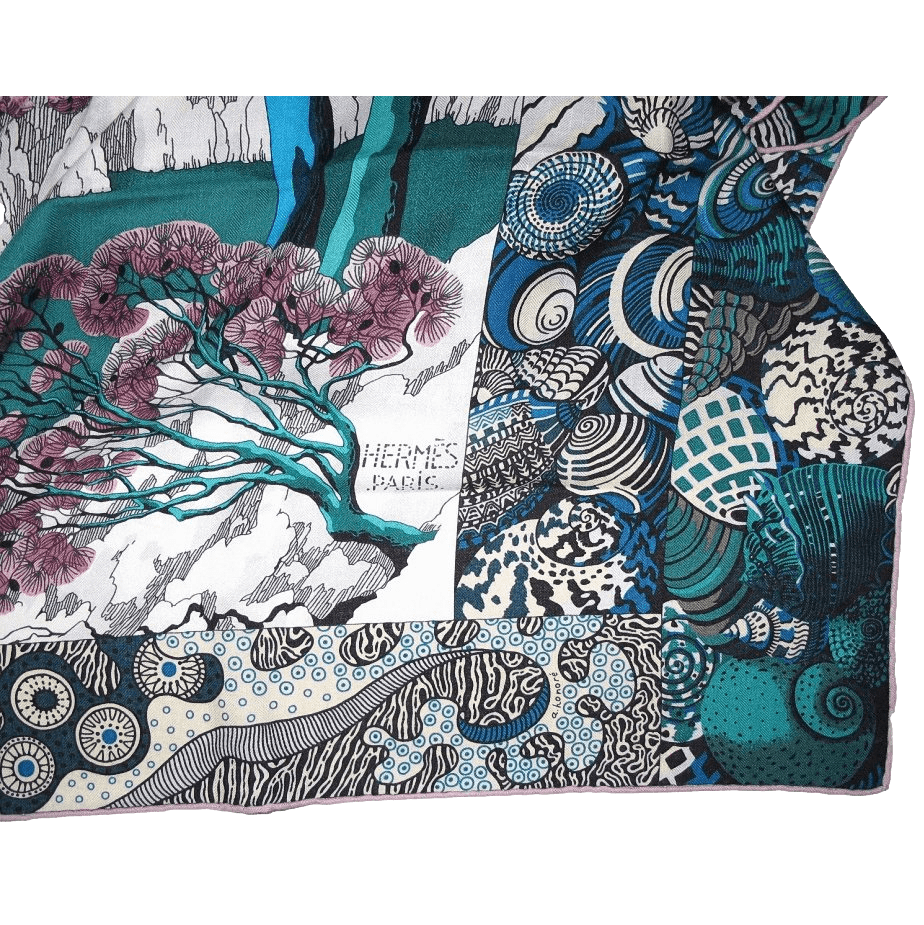HERMES 2016 Sieste au Paradis by Aline Honore Cashmere Shawl 140 x 140 cm