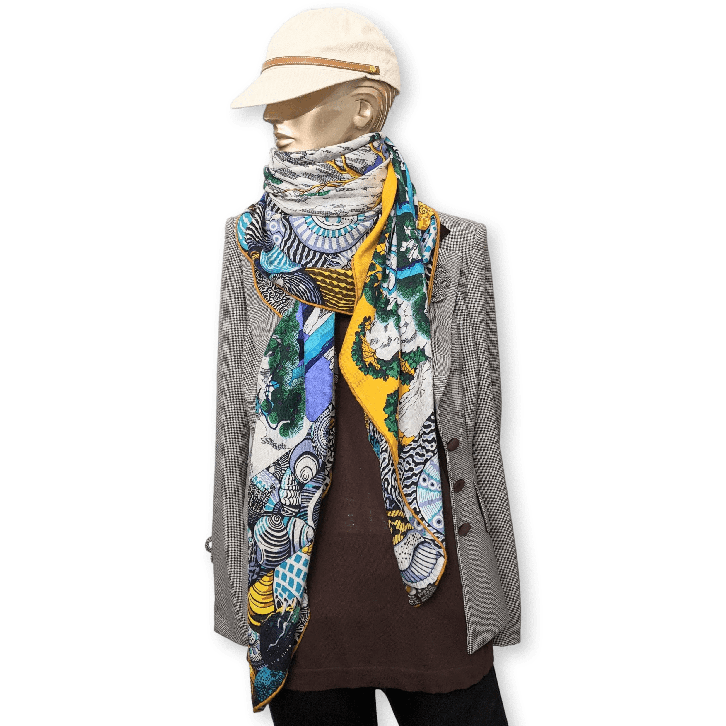 HERMES 2016 Sieste au Paradis by Aline Honore Cashmere 70% Shawl 140 x 140 cm