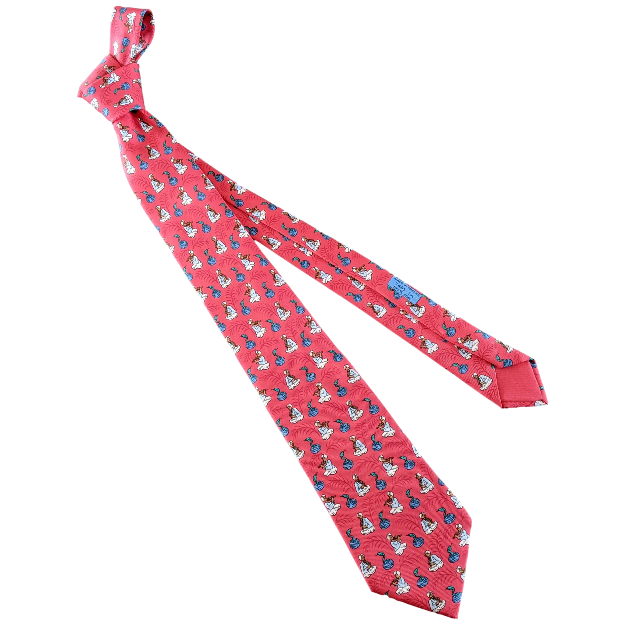 HERMES Vintage 1990's Snake Charmer Twill Silk Tie 9 cm