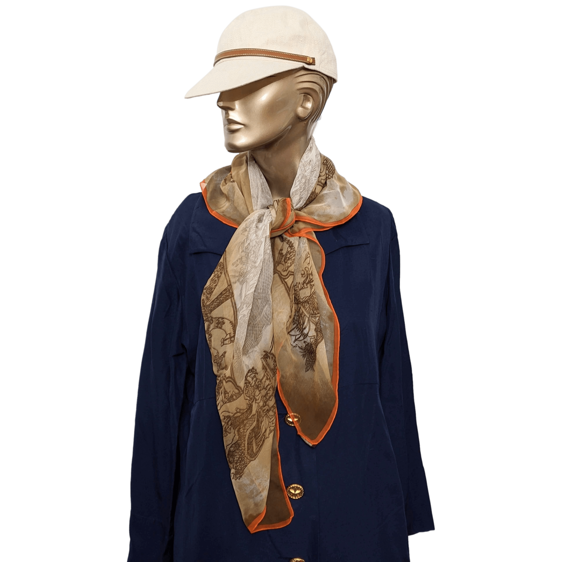 HERMES SPLENDEUR DES MAHARAJAS 2000s Old Parchment Paper Effect Chiffon Mousseline 90 x 90 cm