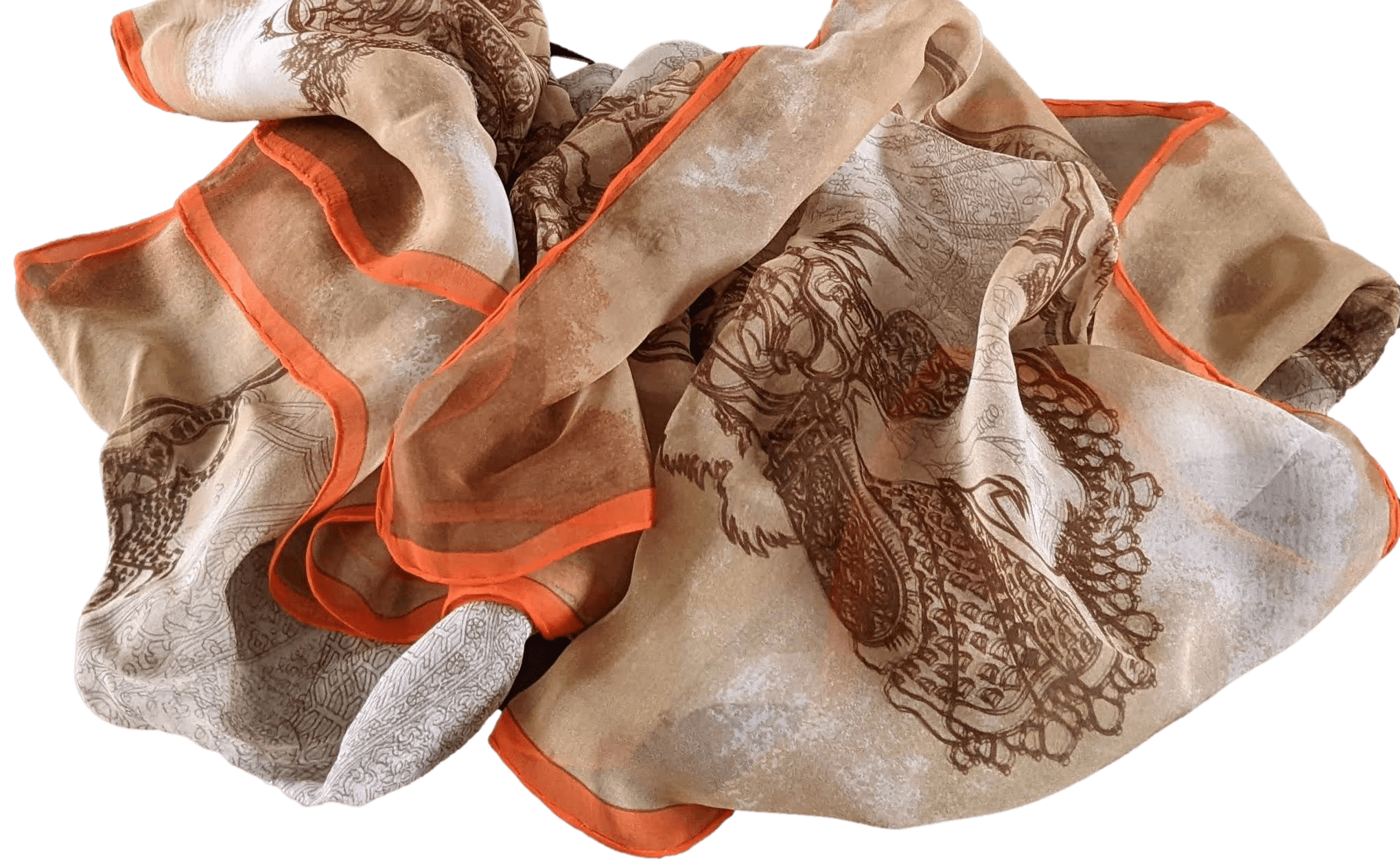 HERMES SPLENDEUR DES MAHARAJAS 2000s Old Parchment Paper Effect Chiffon Mousseline 90 x 90 cm