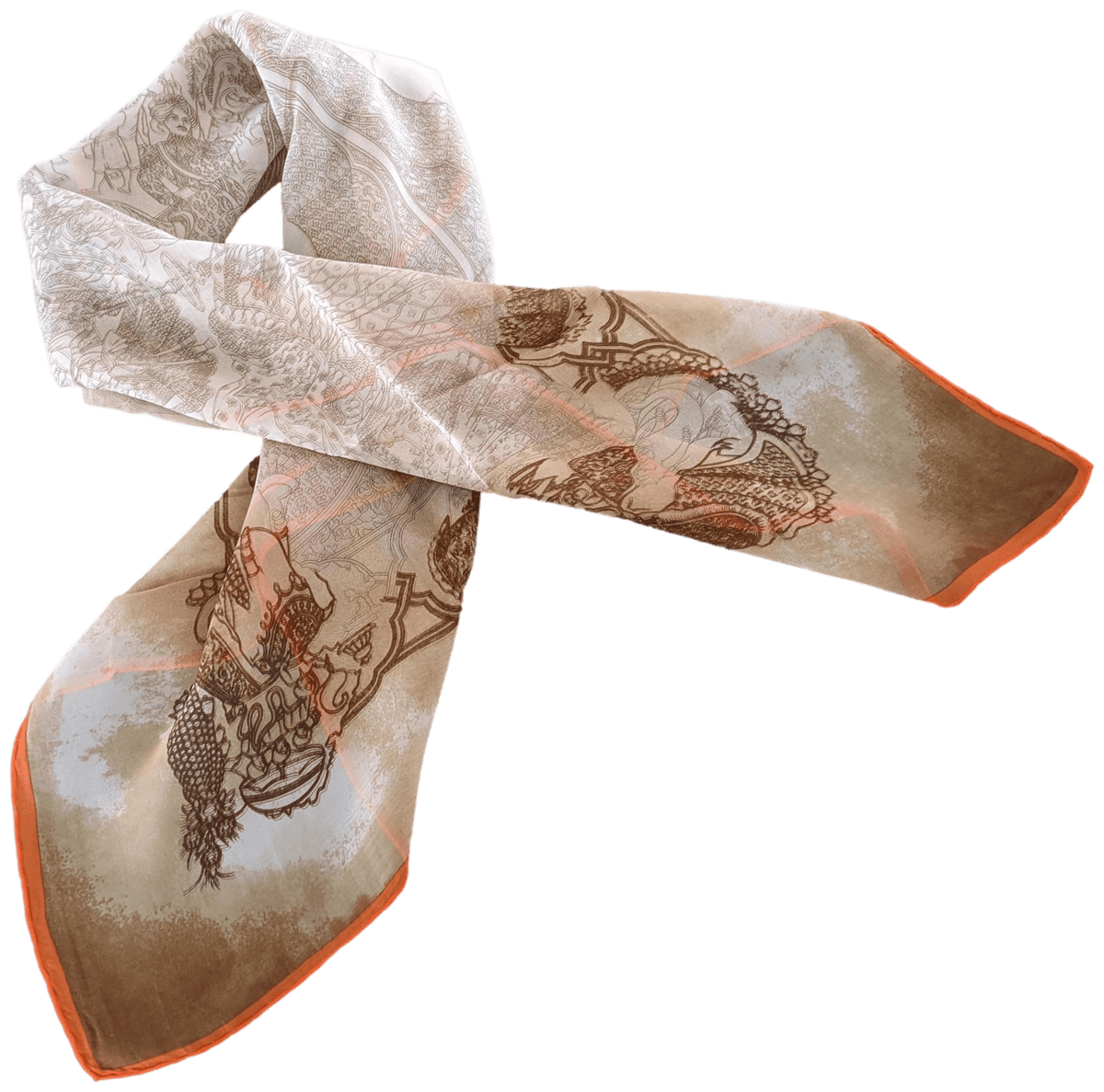 HERMES SPLENDEUR DES MAHARAJAS 2000s Old Parchment Paper Effect Chiffon Mousseline 90 x 90 cm