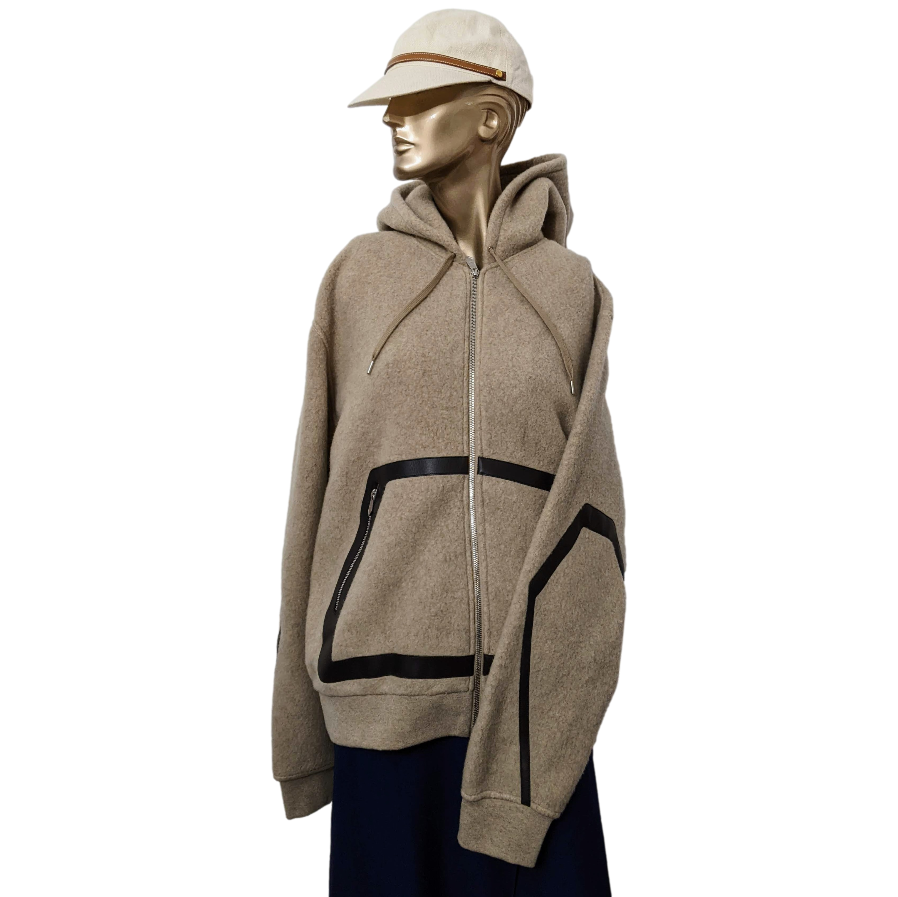 HERMES SWEAT CAPUCHE ZIPPE DETAILS CUIR Fleece Zipped Hoody SzL