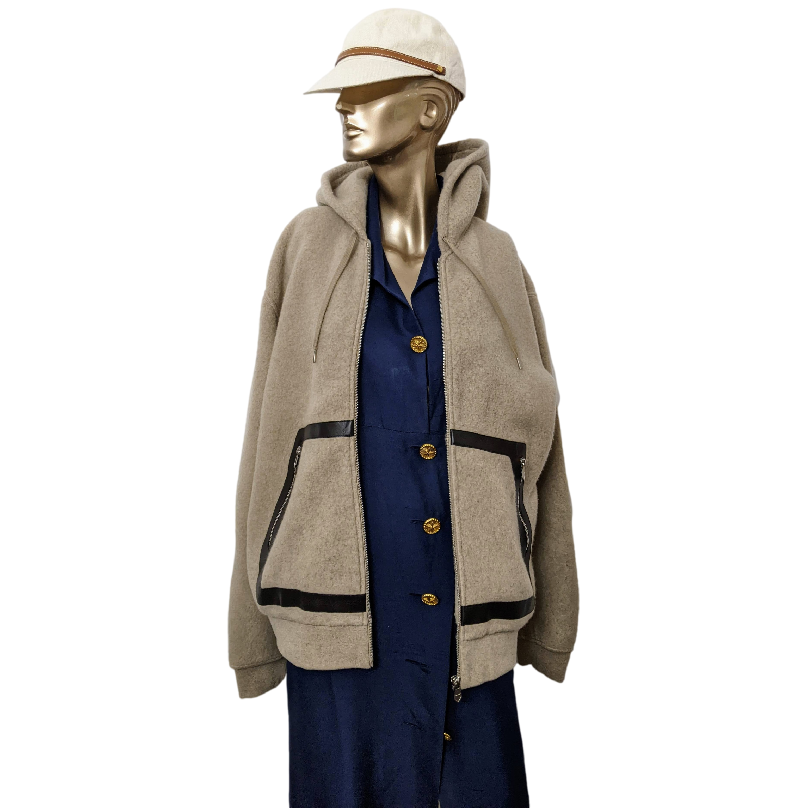 HERMES SWEAT CAPUCHE ZIPPE DETAILS CUIR Fleece Zipped Hoody SzL
