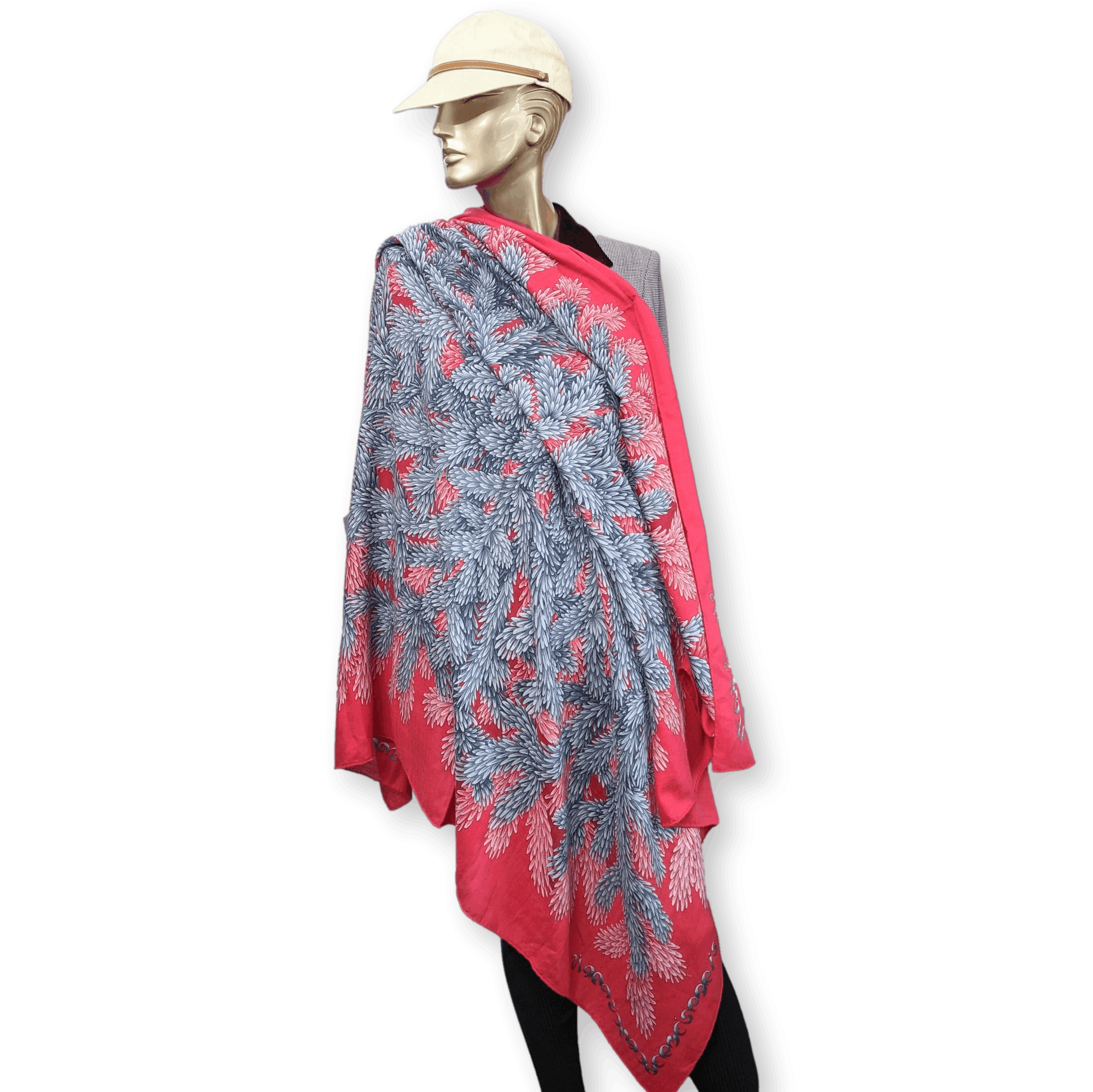 HERMES 2001 Ruby Red Tapis des Bois by Antoine de Jacquelot Cashmere Shawl 140 x 140 cm