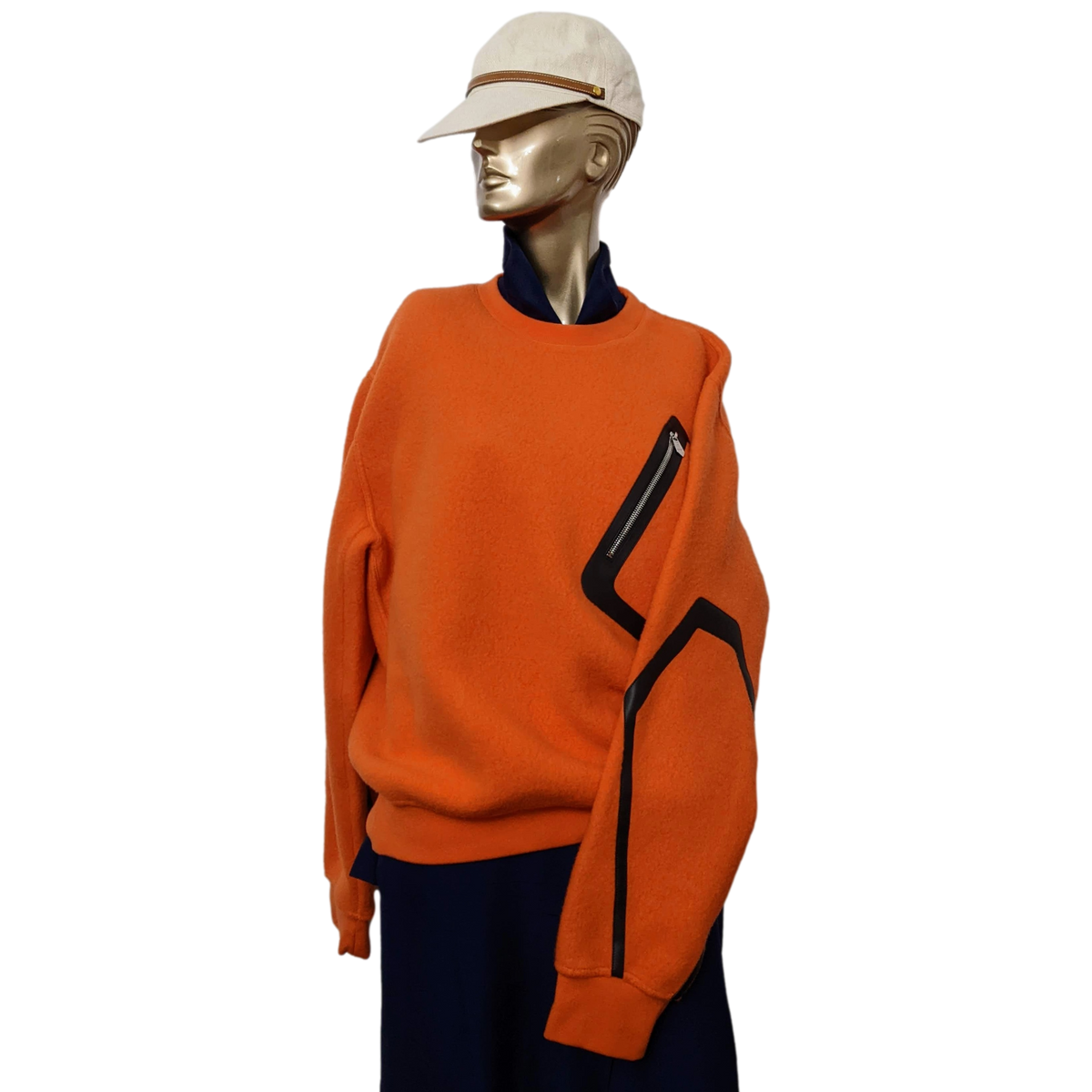 HERMES SWEAT COL ROND DETAIL CUIR Teddy Wool Crew-Neck Sweater SzL