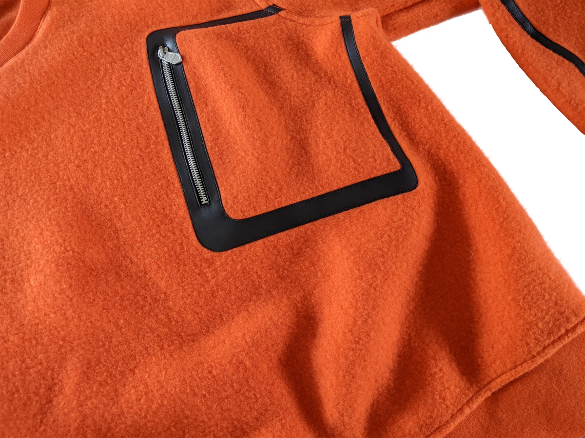 HERMES SWEAT COL ROND DETAIL CUIR Teddy Wool Crew-Neck Sweater SzL