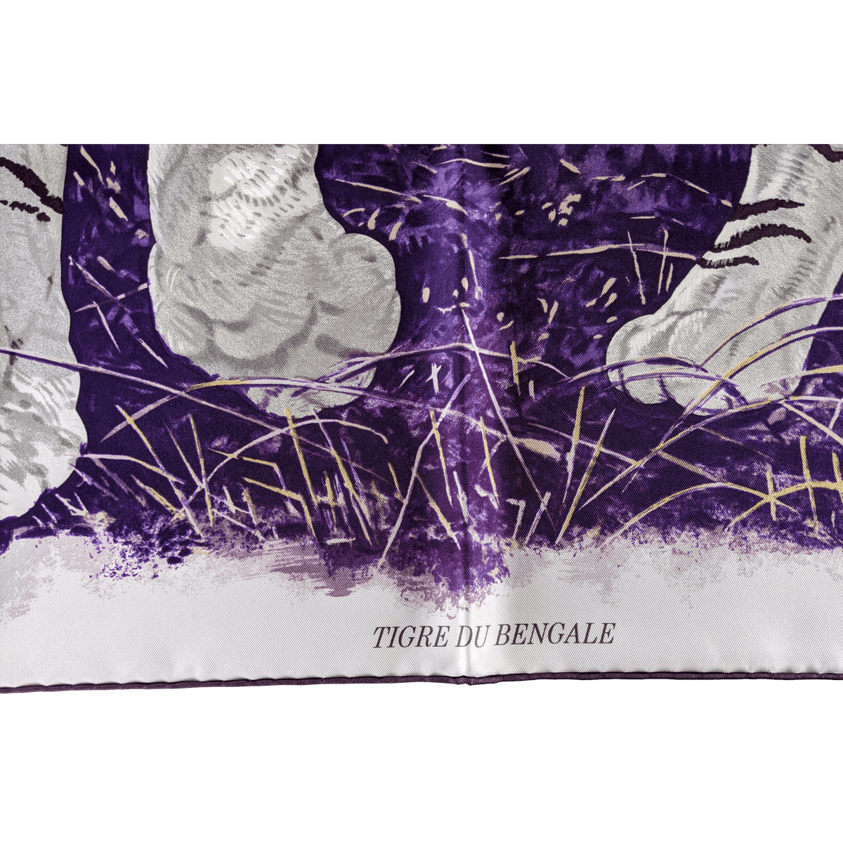 HERMES TIGRE DU BENGALE 2012 Purple/White/Grey by Robert Dallet Twill 90 x 90 cm