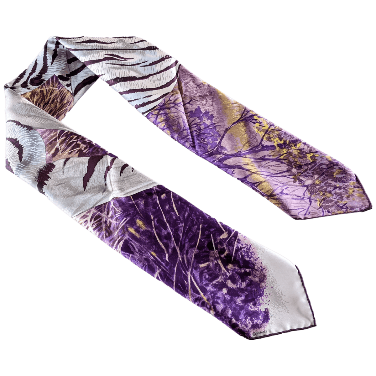 HERMES TIGRE DU BENGALE 2012 Purple/White/Grey by Robert Dallet Twill 90 x 90 cm