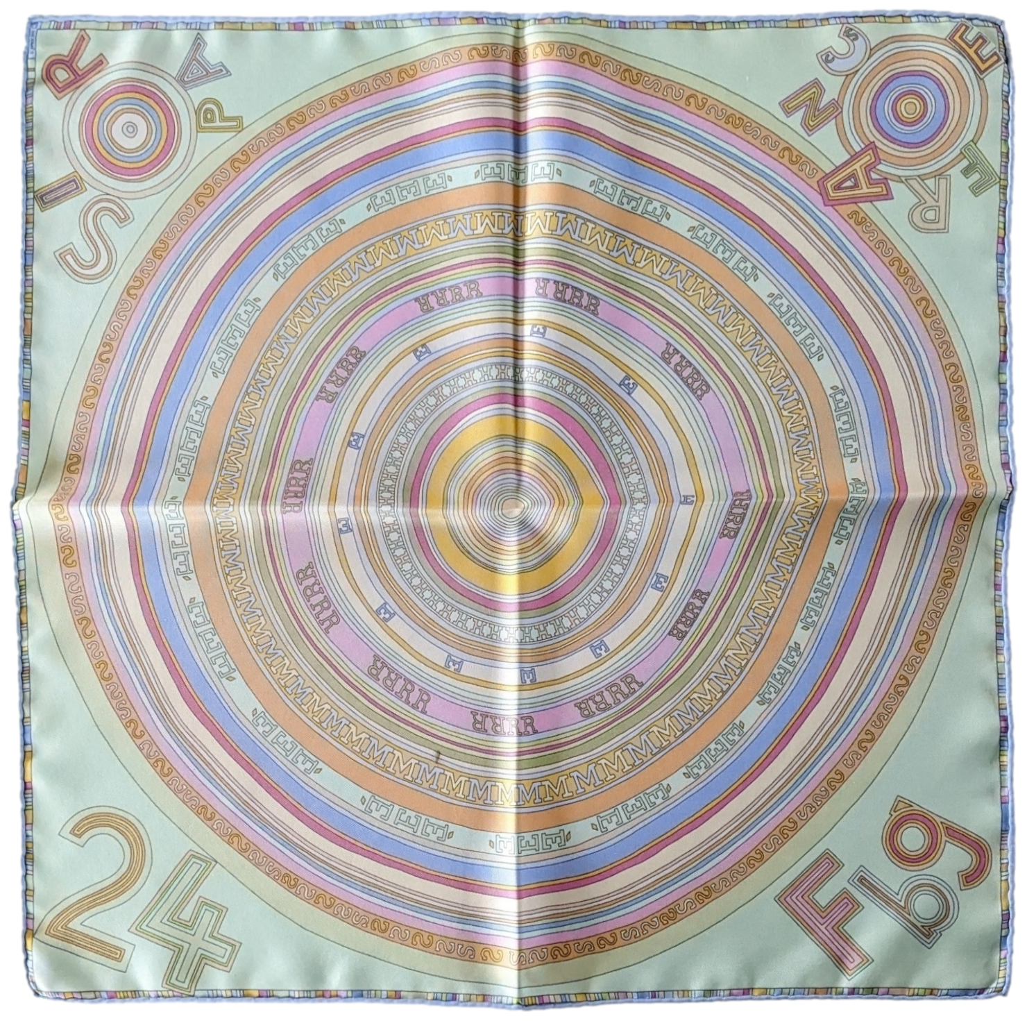HERMES TOHU BOHU Pistache/Rose Twill Gavroche 45 x 45 cm