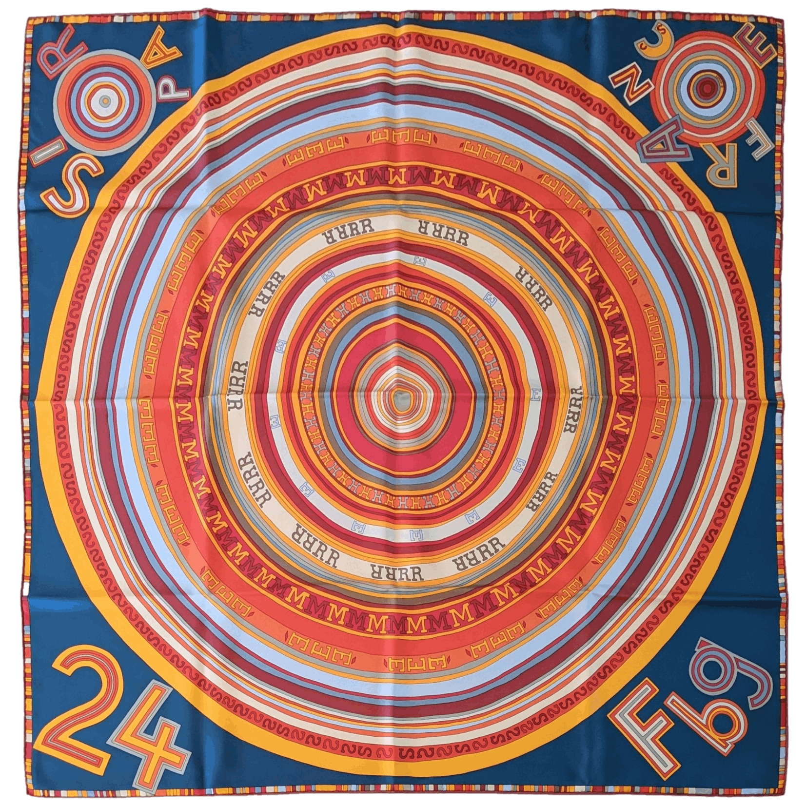 HERMES Tohu Bohu Claudia Stuhlhofer-Mayr Scarf 90 Silk Twill With Box Rare Blue Multicolor