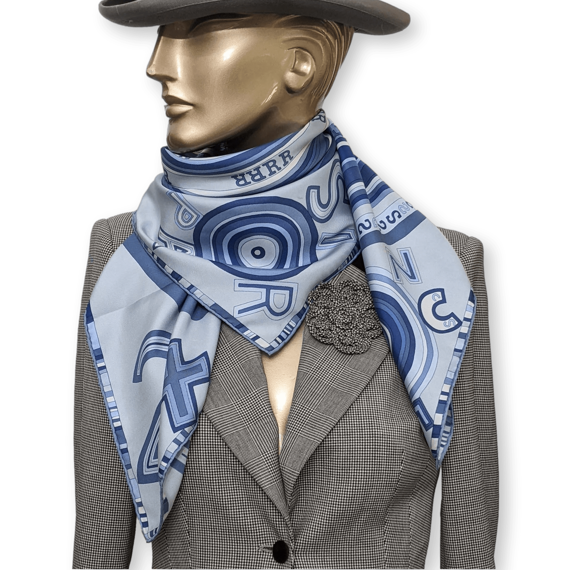 HERMES Blue Tohu Bohu Twill Silk Scarf 90 x 90 cm