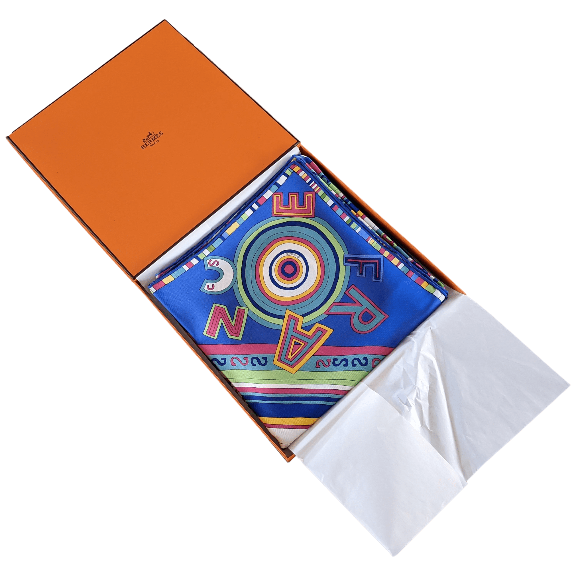 HERMES Cobalt Bluei Tohu Bohu by Claudia Sthulhofer-Mayr Twill Silk Scarf 90 x 90 cm
