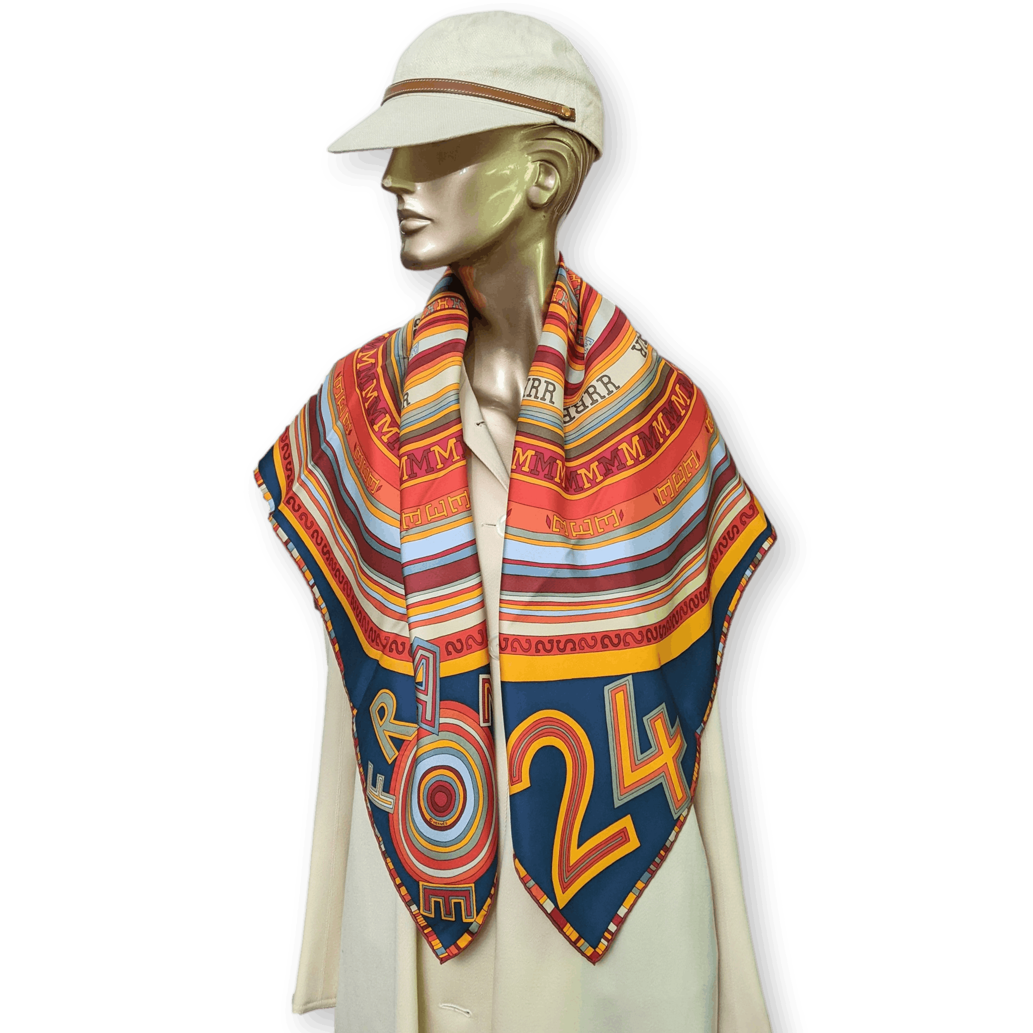 HERMES Tohu Bohu Claudia Stuhlhofer-Mayr Scarf 90 Silk Twill With Box Rare Blue Multicolor