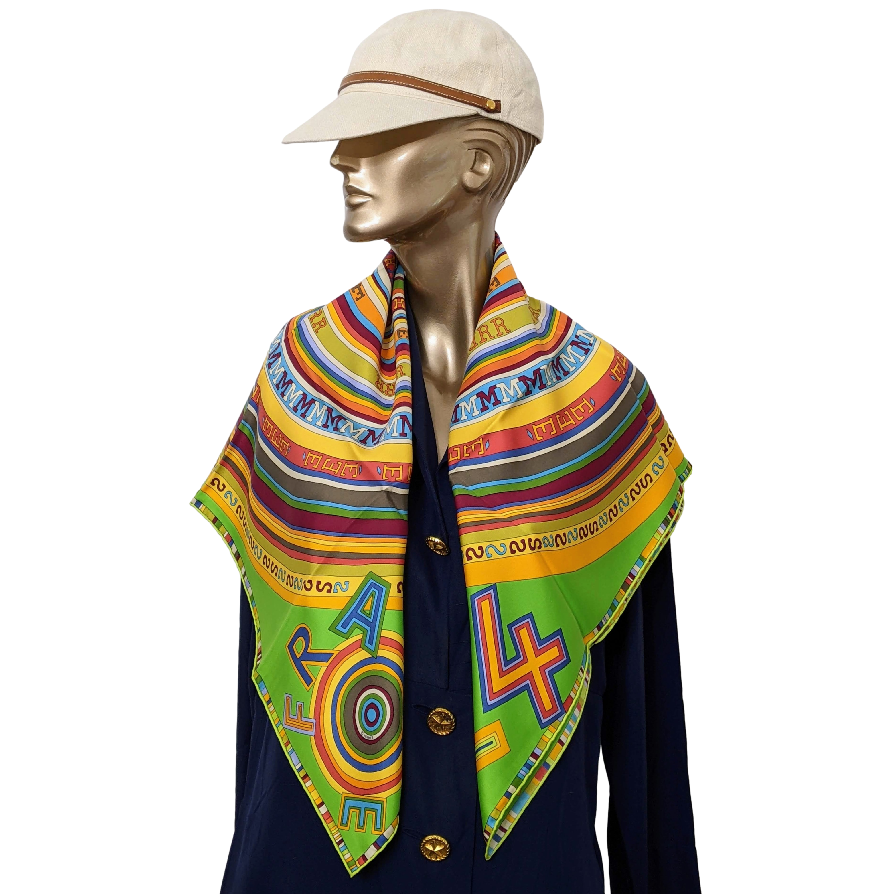 HERMES TOHU BOHU 2004 Green/Multi Twill Silk Scarf 90 x 90 cm,