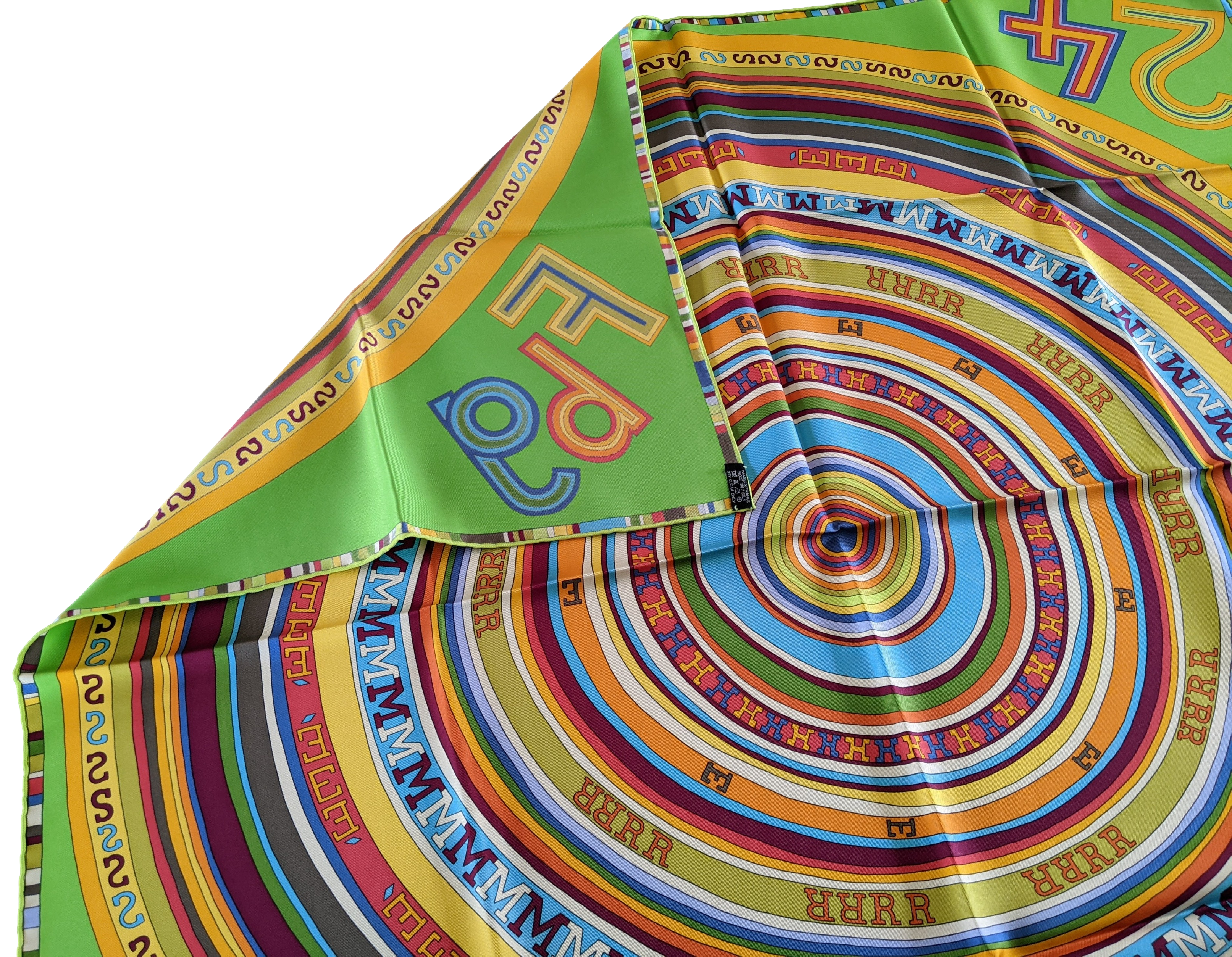 HERMES TOHU BOHU 2004 Green/Multi Twill Silk Scarf 90 x 90 cm,