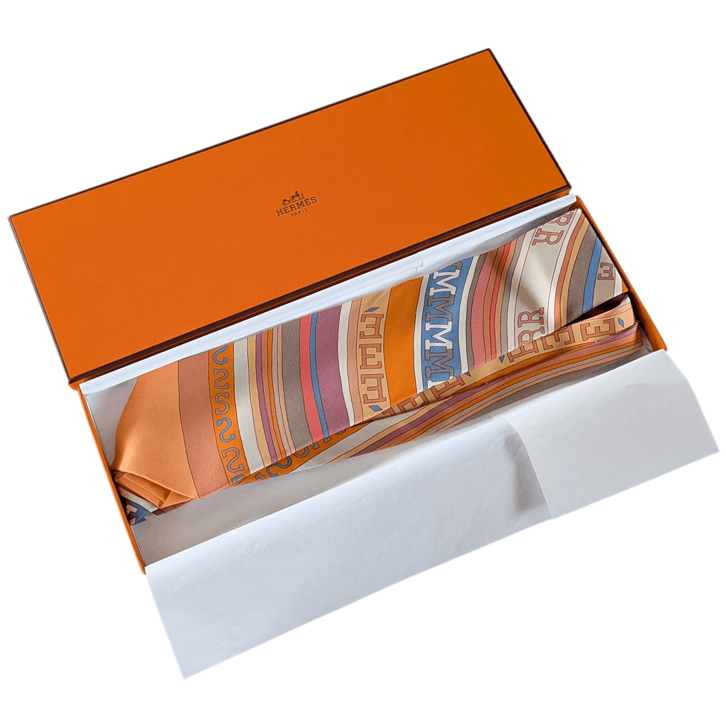 HERMES Orange Tohu Bohu Tie in Twill Silk X cm in Box