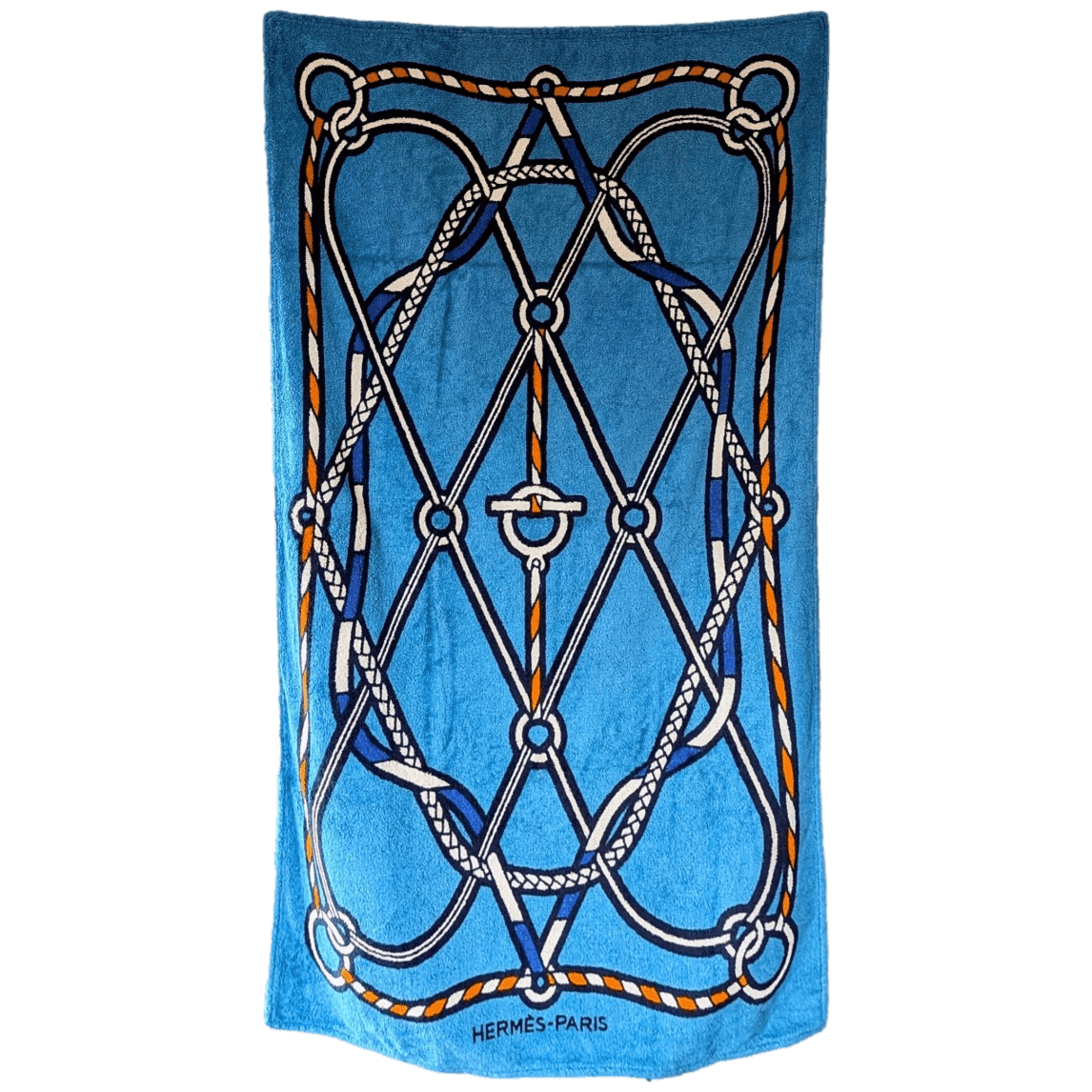 HERMES Tressage Beach Towel Turquoise Orange GM 90 x 150 cm Pristine