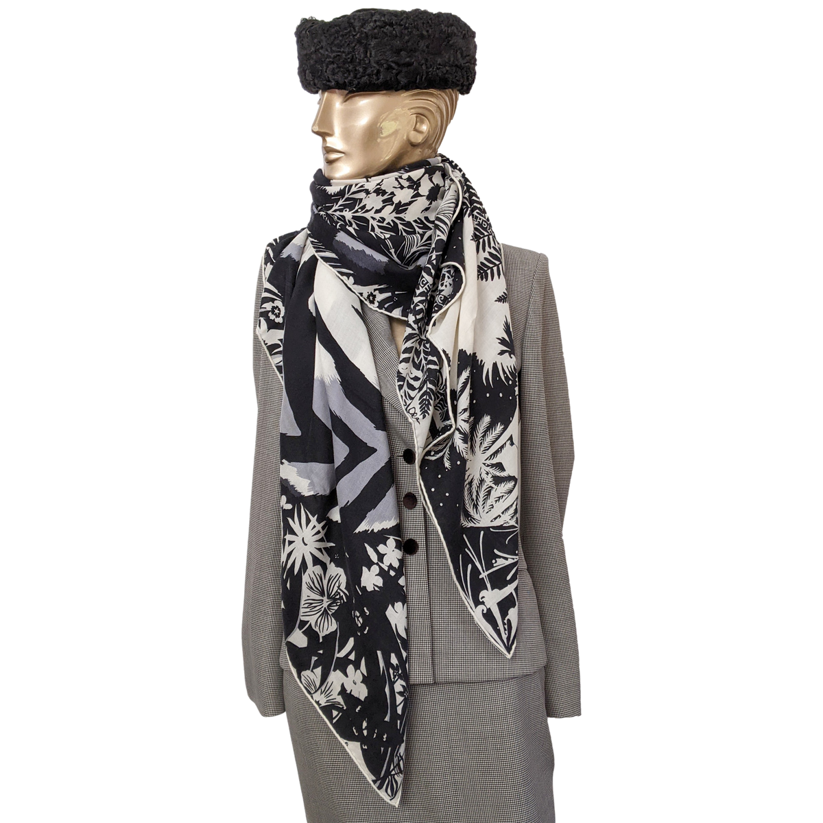 Hermes 2015 Noir/Blanc B/W "Tyger Tyger" by Alice Shirley Cashmere Shawl 140 x 140 cm