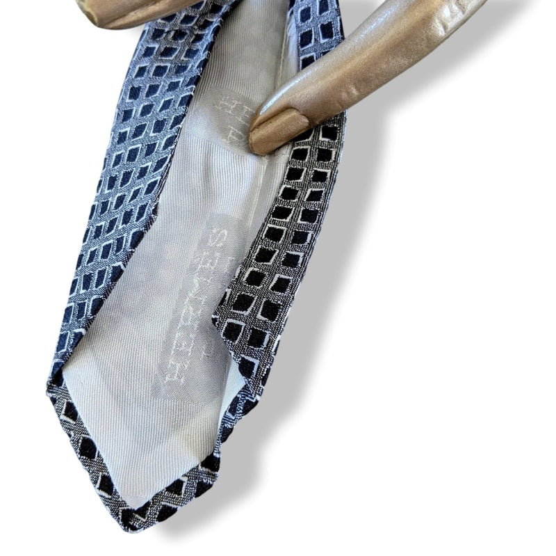 Hermes Vintage 60s Noir/Gris/Blanc Silk Tie Silk 6,5 cm/2.56", Retro look! - poupishop
