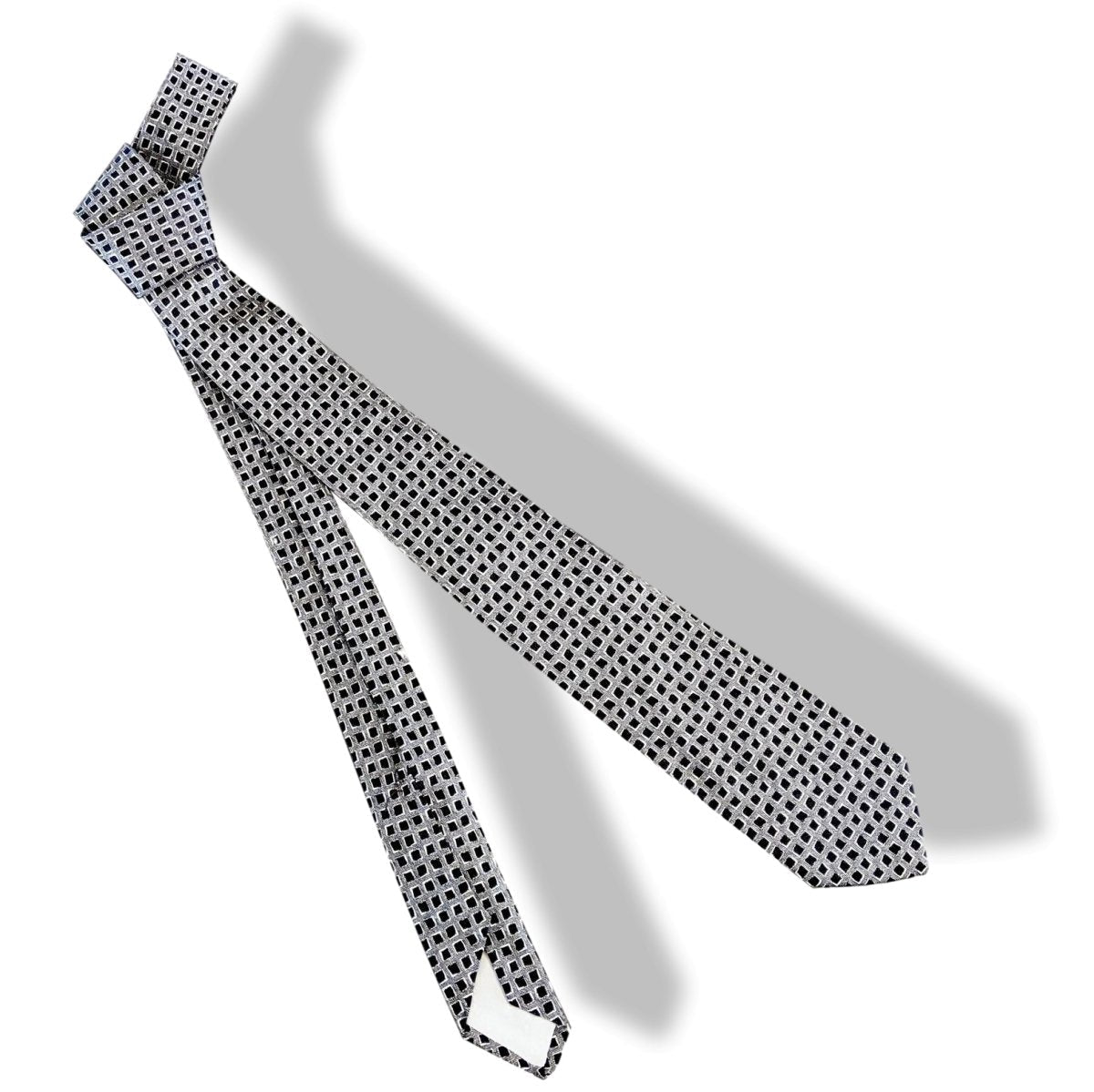 Hermes Vintage 60s Noir/Gris/Blanc Silk Tie Silk 6,5 cm/2.56", Retro look! - poupishop