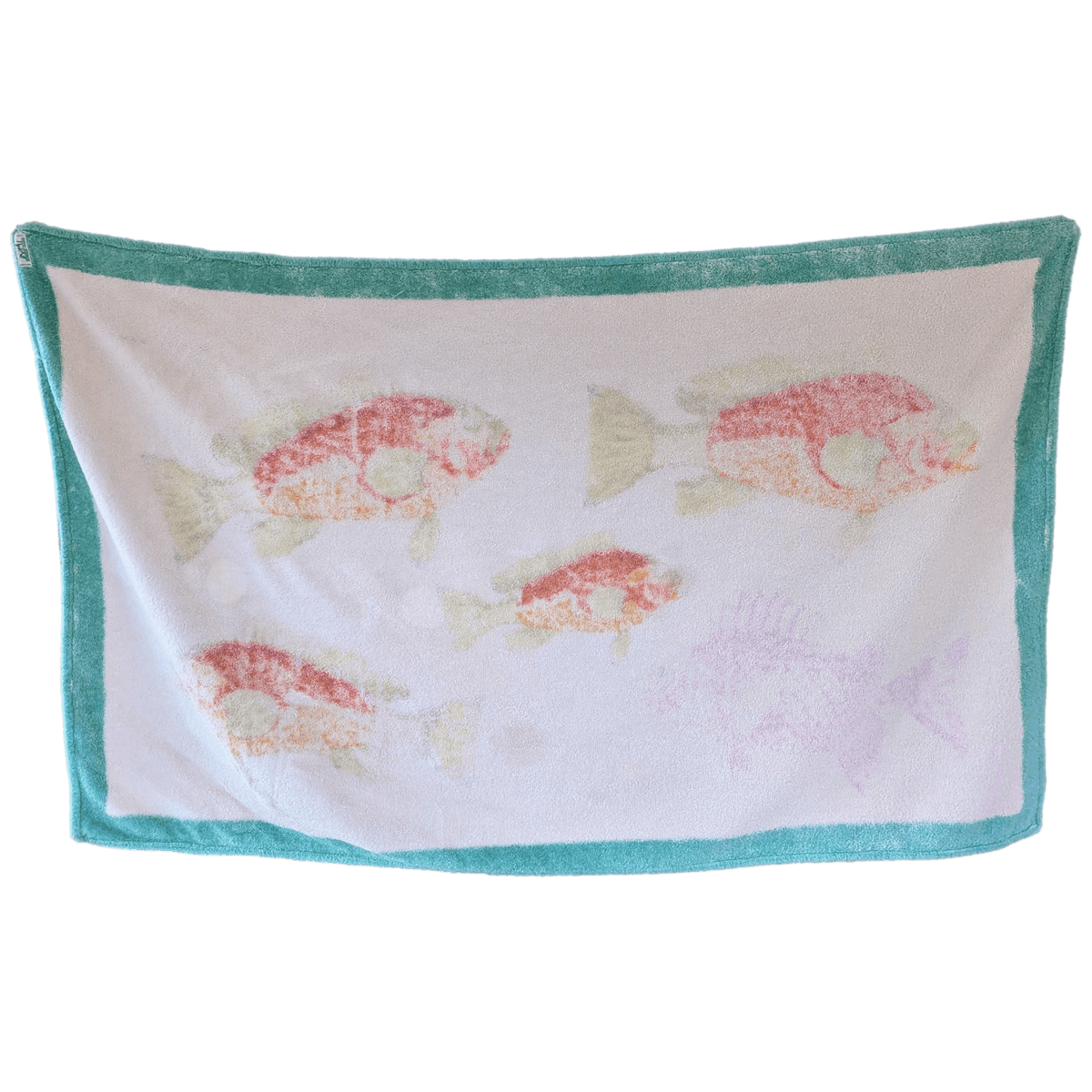 HERMES Vintage Bali Fishes Beach Towel Mint Green Multicolor GM 90 x 150 cm Excellent
