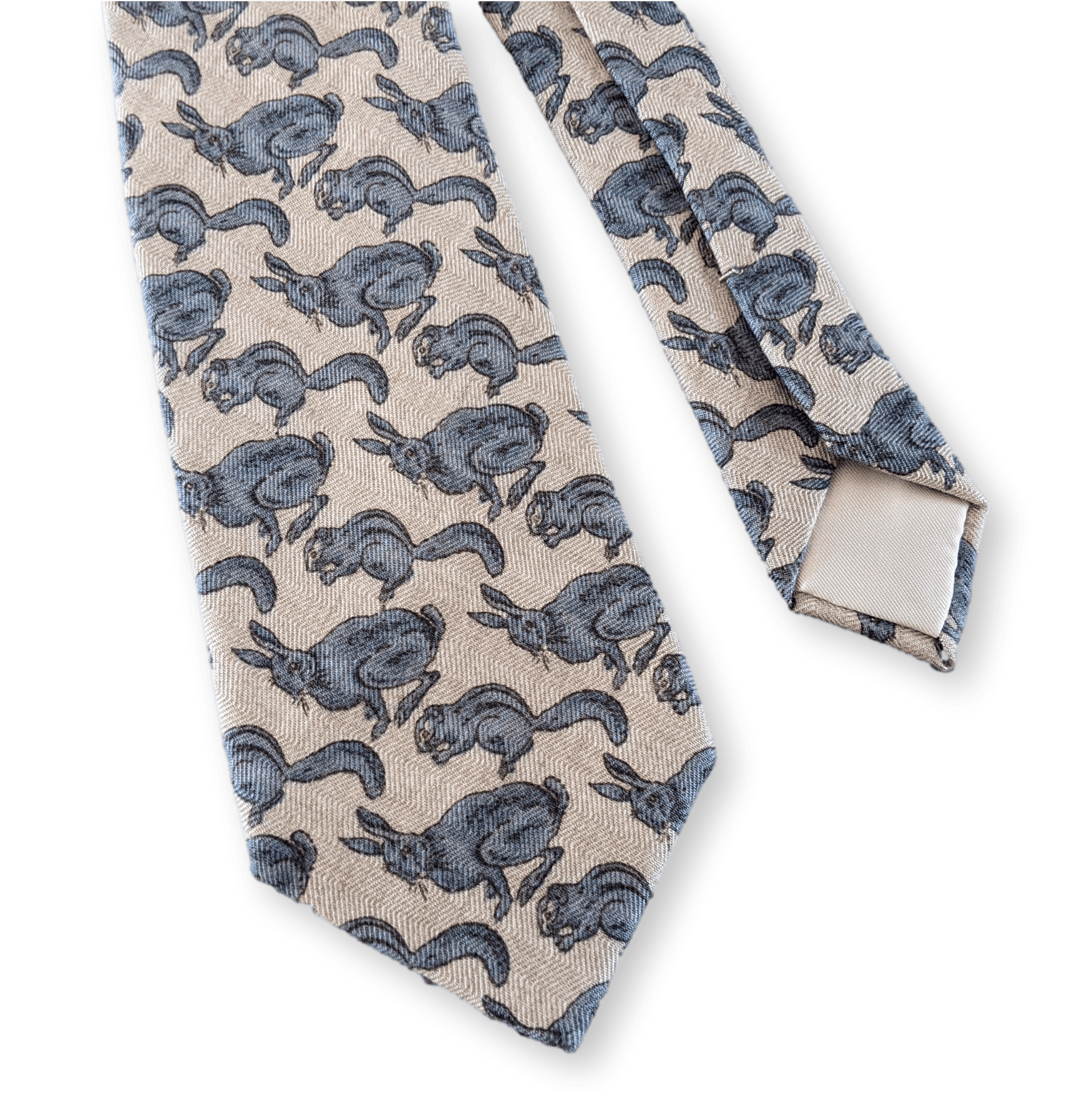 HERMES Vintage Rabbits & Squirrels Eating Cashmere/Silk Tie 8 cm